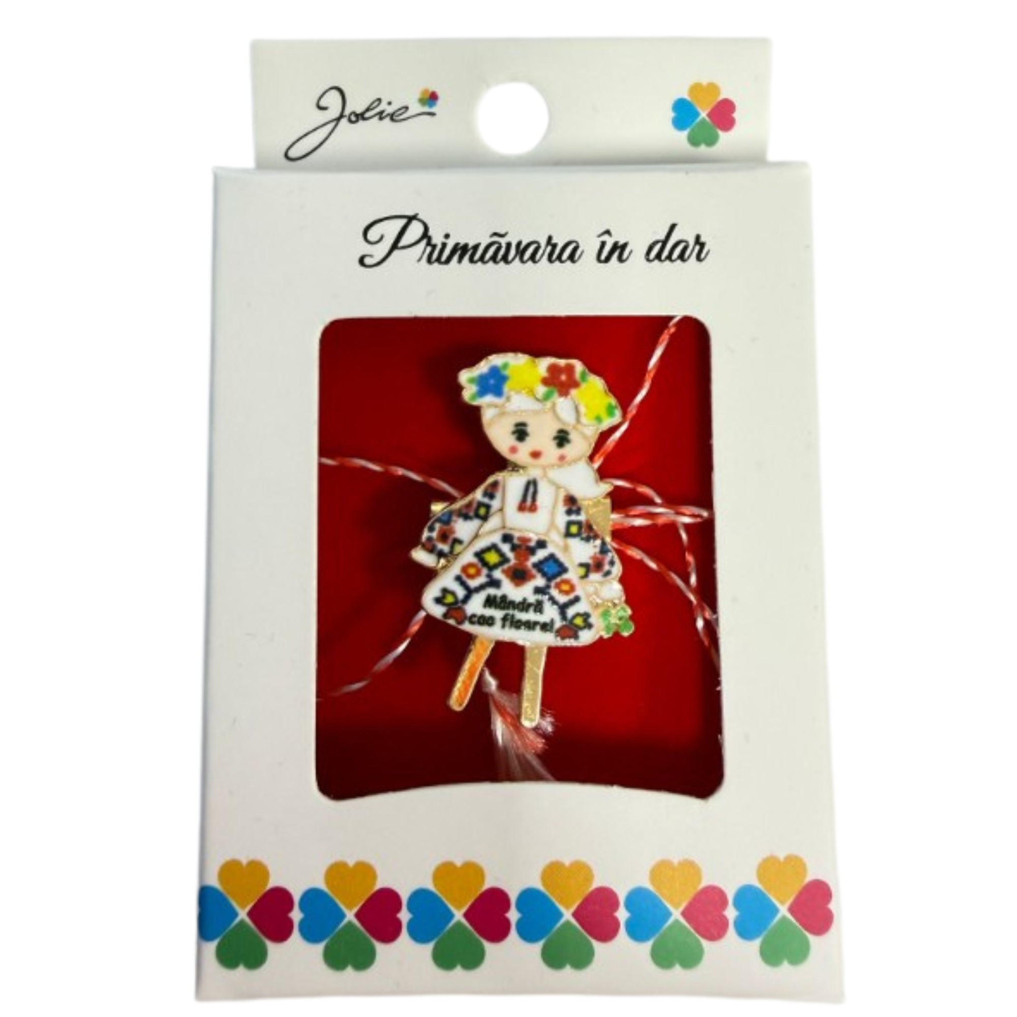 Martisor Brosa Mica in Cutie, Jolie, Design cu Mesaj, Dimensiune 2.5-3 cm, Material Metal, Model Traditional Fetita