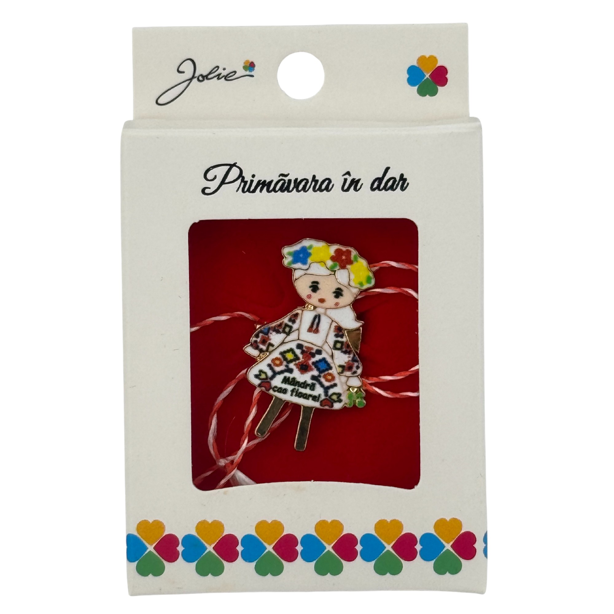 Martisor Brosa Mica in Cutie, Jolie, Design cu Mesaj, Dimensiune 2.5-3 cm, Material Metal, Model Traditional Fetita