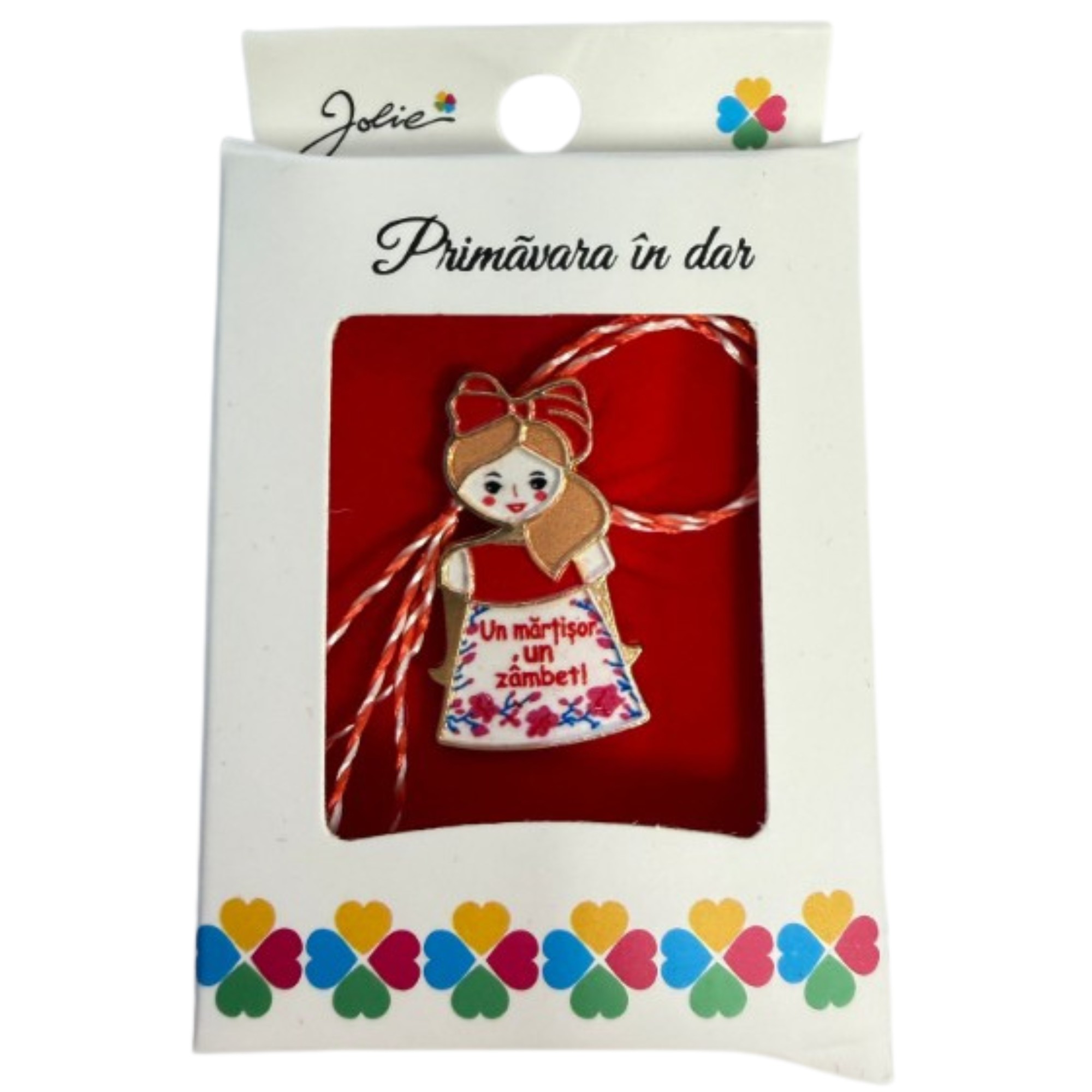 Martisor Brosa Mica in Cutie, Jolie, Design cu Mesaj, Dimensiune 2.5-3 cm, Material Metal, Model Traditional Fata