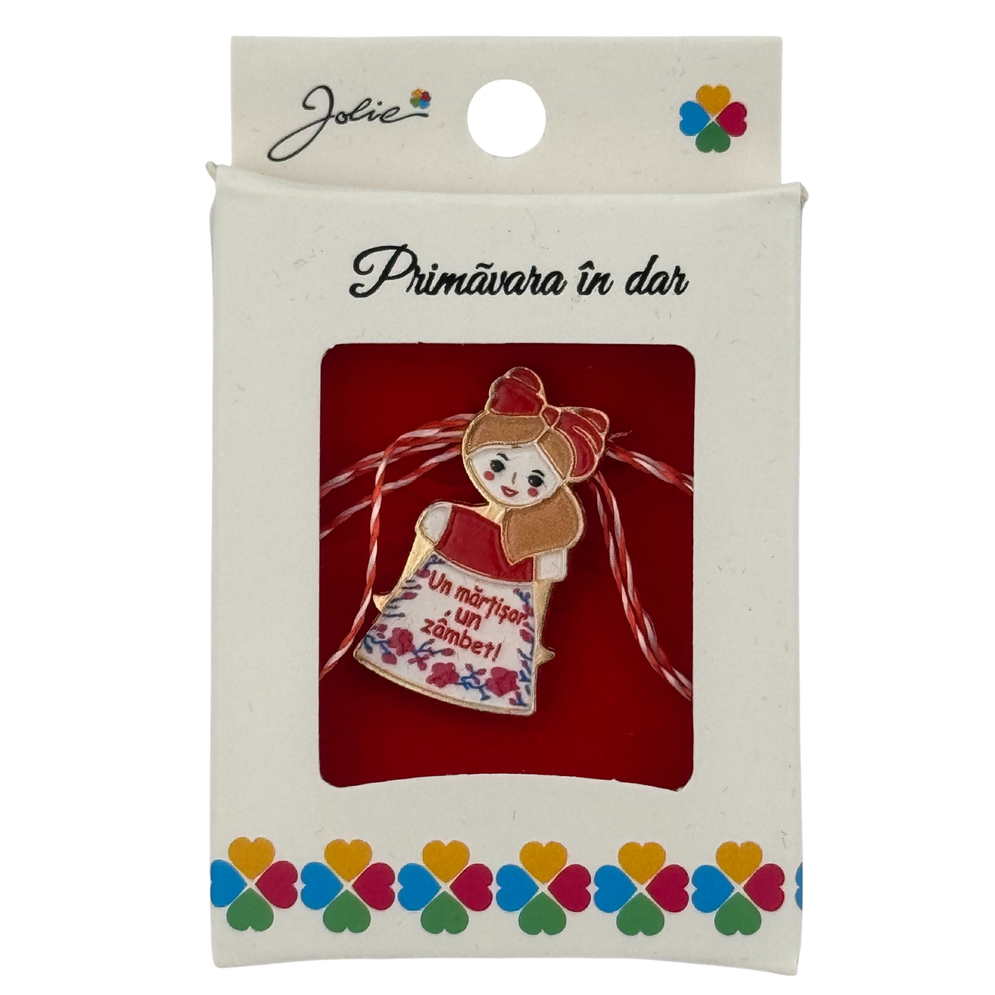 Martisor Brosa Mica in Cutie, Jolie, Design cu Mesaj, Dimensiune 2.5-3 cm, Material Metal, Model Traditional Fata