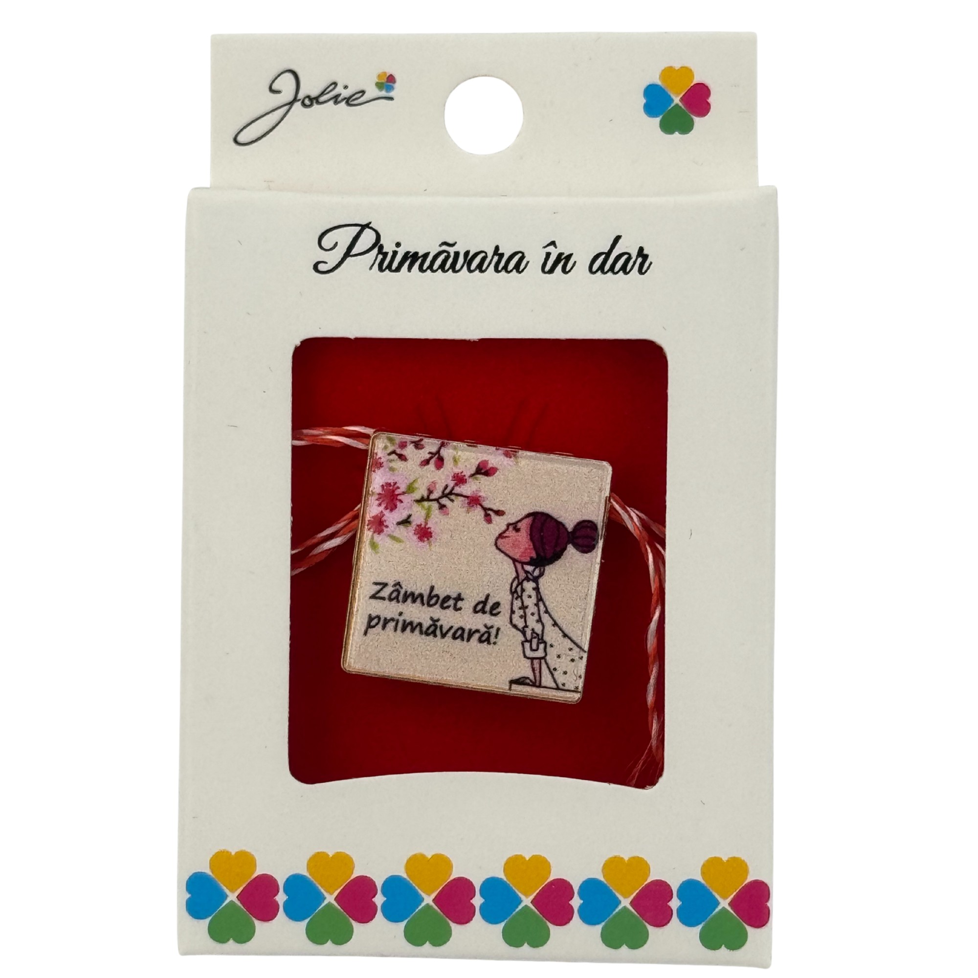 Martisor Brosa Mica in Cutie, Jolie, Design cu Mesaj, Dimensiune 2.5-3 cm, Material Metal, Model Primavara