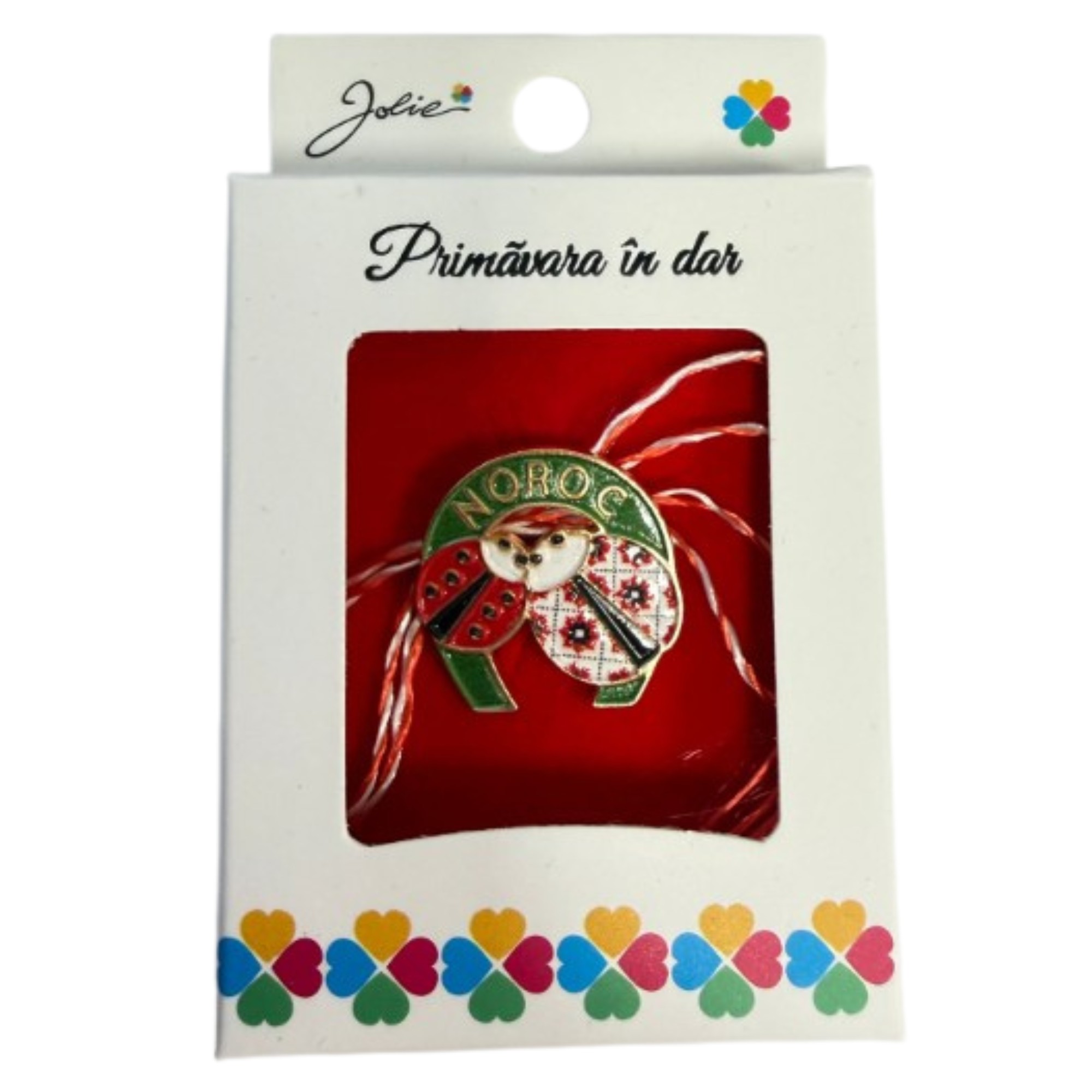 Martisor Brosa Mica in Cutie, Jolie, Design cu Mesaj, Dimensiune 2.5-3 cm, Material Metal, Model Potcoava si Buburuza