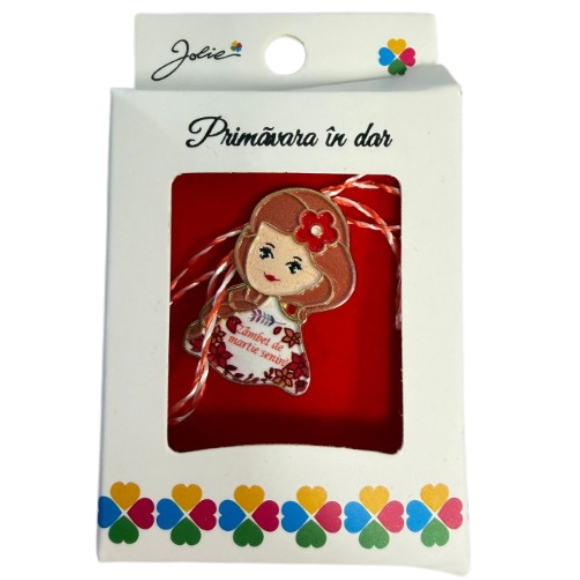 Martisor Brosa Mica in Cutie, Jolie, Design cu Mesaj, Material Metal, Dimensiune 2.5-3 cm, Model Traditional Fata