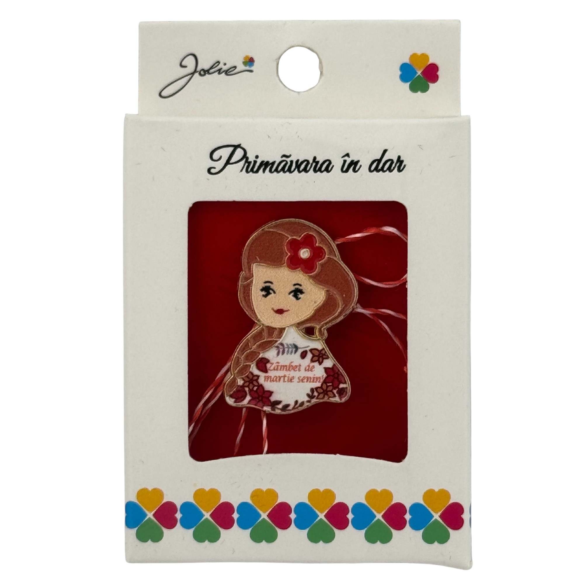 Martisor Brosa Mica in Cutie, Jolie, Design cu Mesaj, Material Metal, Dimensiune 2.5-3 cm, Model Traditional Fata