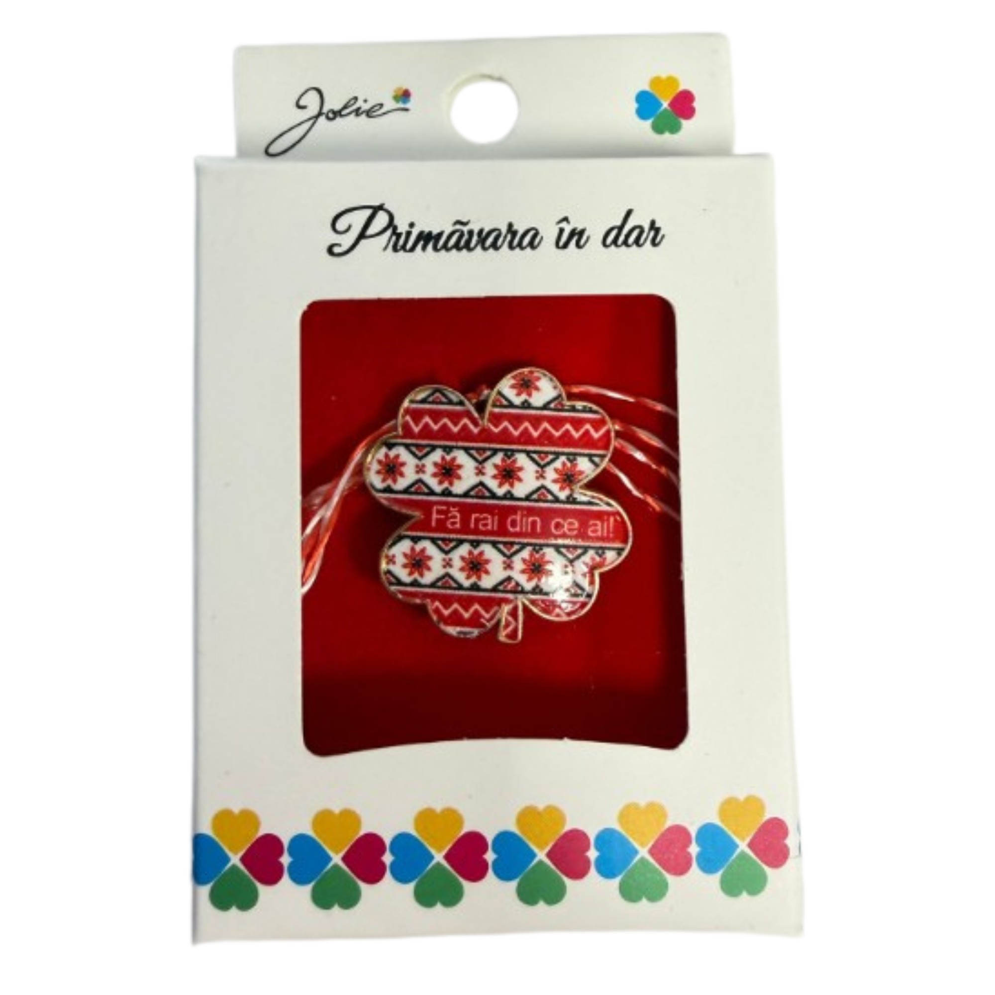 Martisor Brosa Mica in Cutie, Jolie, Design cu Mesaj, Dimensiune 2.5-3 cm, Material Metal, Model Traditional Trifoi