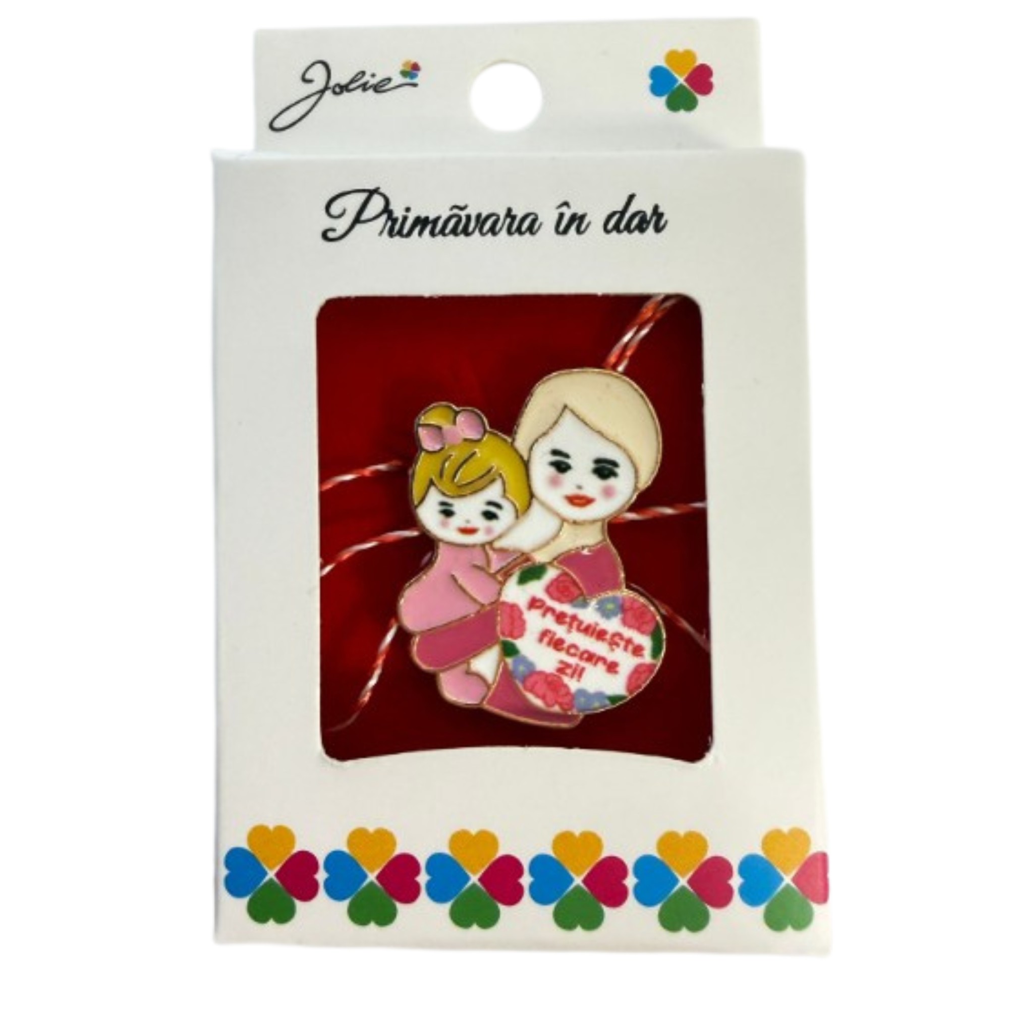 Martisor Brosa Mica in Cutie, Jolie, Design cu Mesaj, Material Metal, Dimensiune 2.5-3 cm, Model Mama si Fiica
