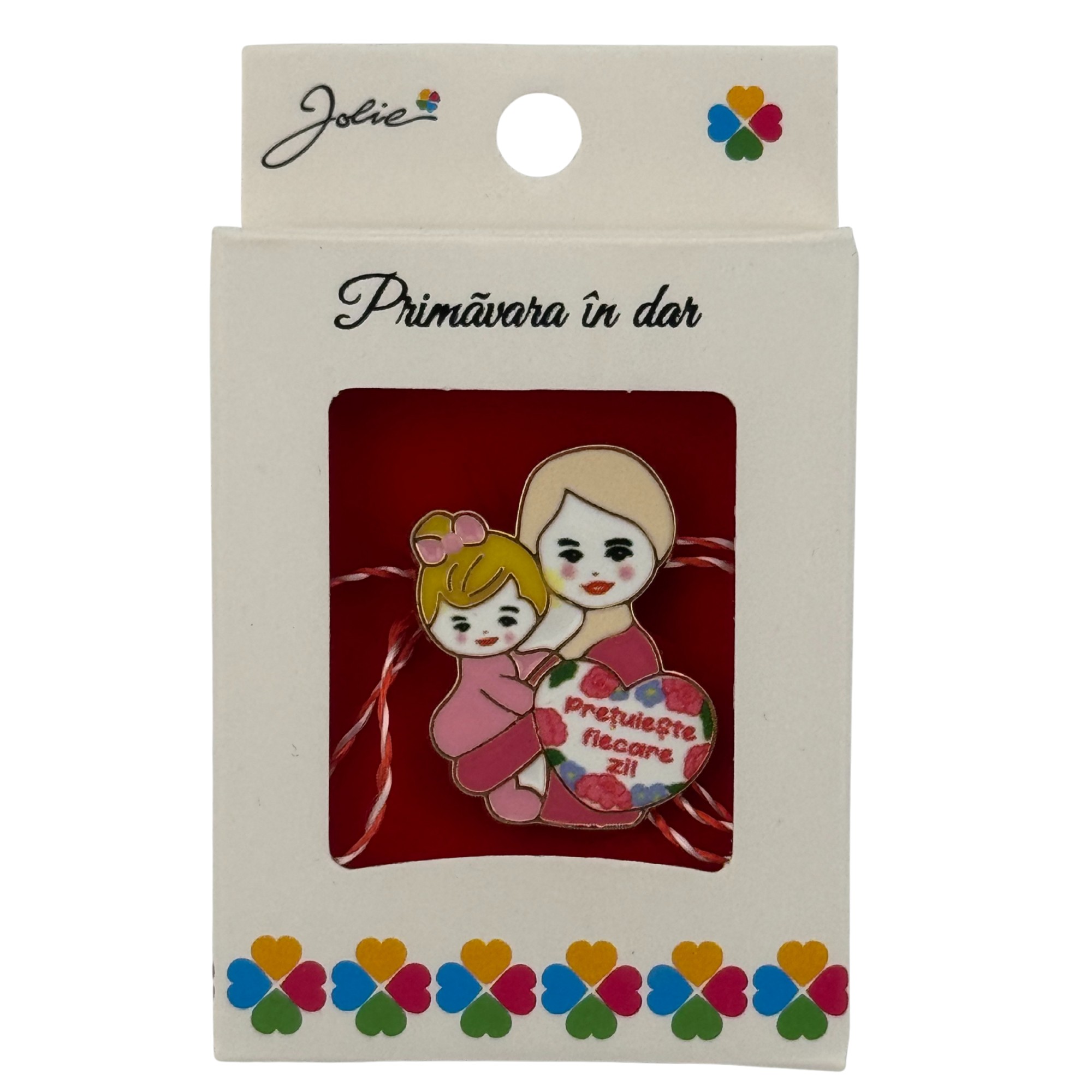 Martisor Brosa Mica in Cutie, Jolie, Design cu Mesaj, Material Metal, Dimensiune 2.5-3 cm, Model Mama si Fiica