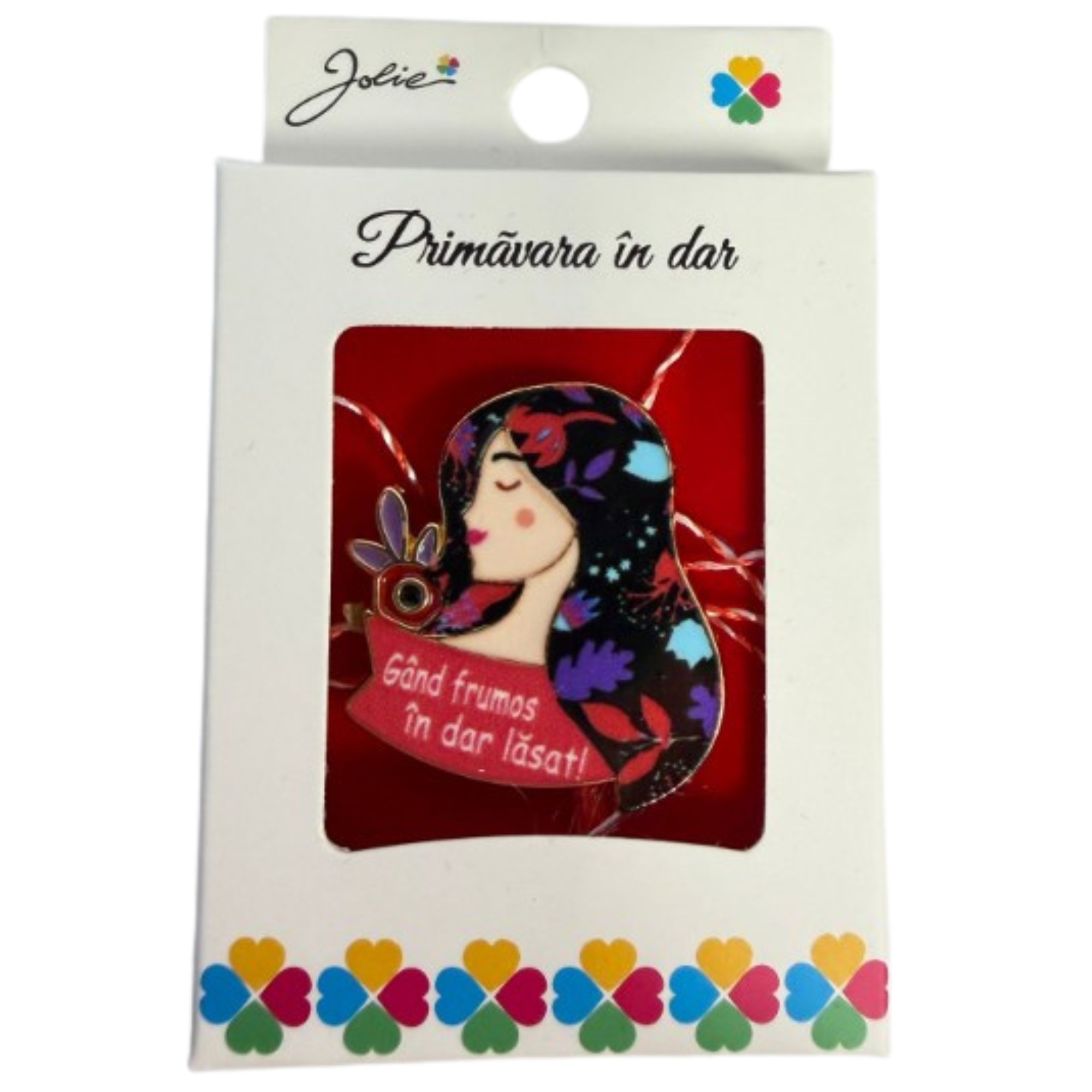 Martisor Brosa Mica in Cutie, Jolie, Design cu Mesaj, Material Metal, Dimensiune 2.5-3 cm, Model Fata