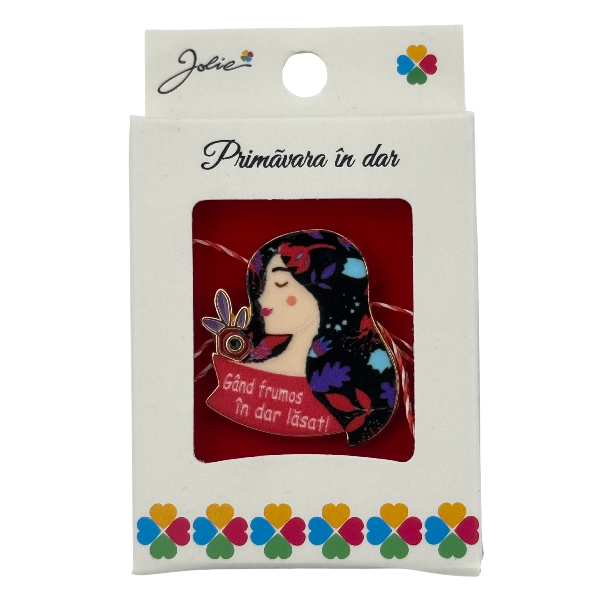 Martisor Brosa Mica in Cutie, Jolie, Design cu Mesaj, Material Metal, Dimensiune 2.5-3 cm, Model Fata