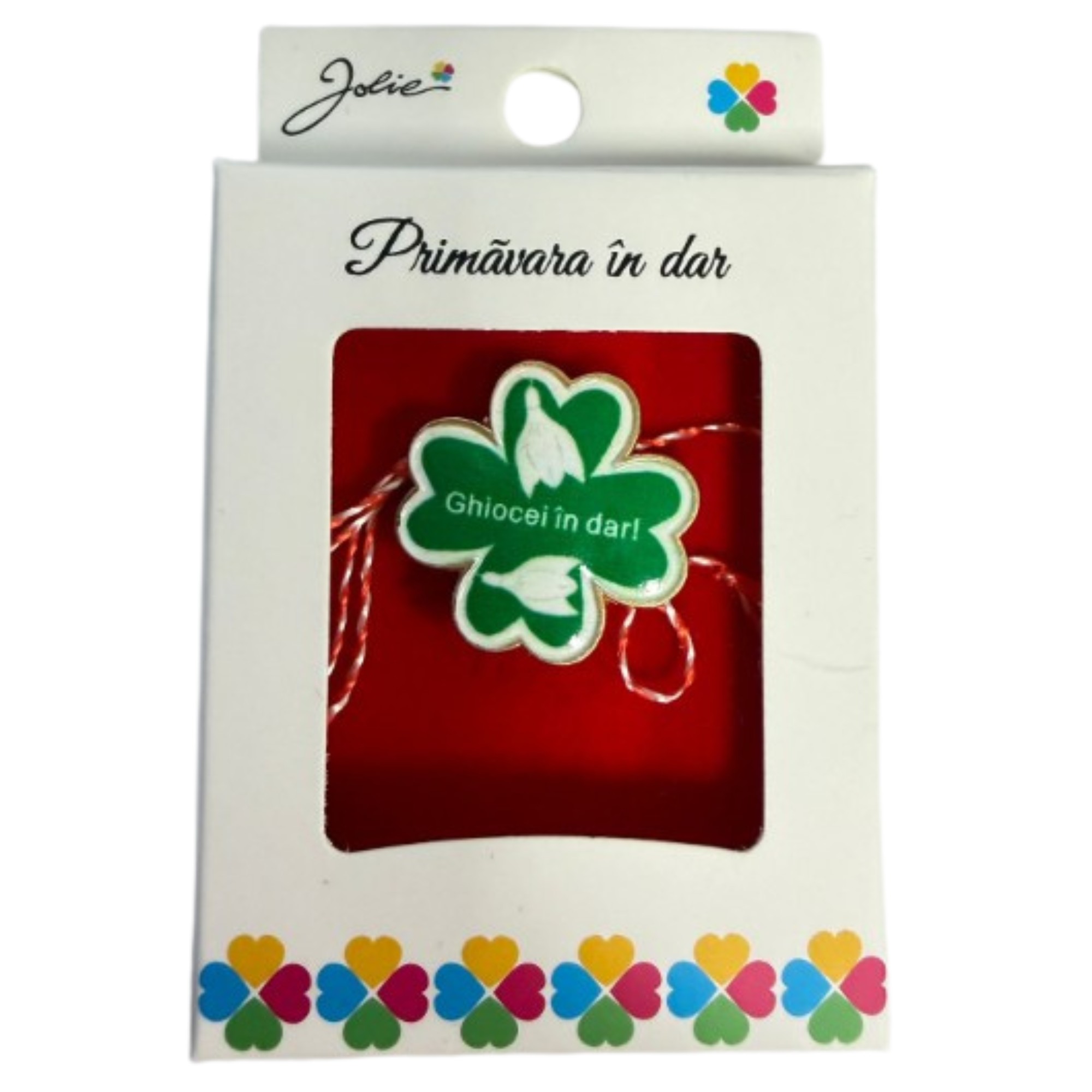 Martisor Brosa Mica in Cutie, Jolie, Design cu Mesaj, Dimensiune 2.5-3 cm, Material Metal, Model Trifoi