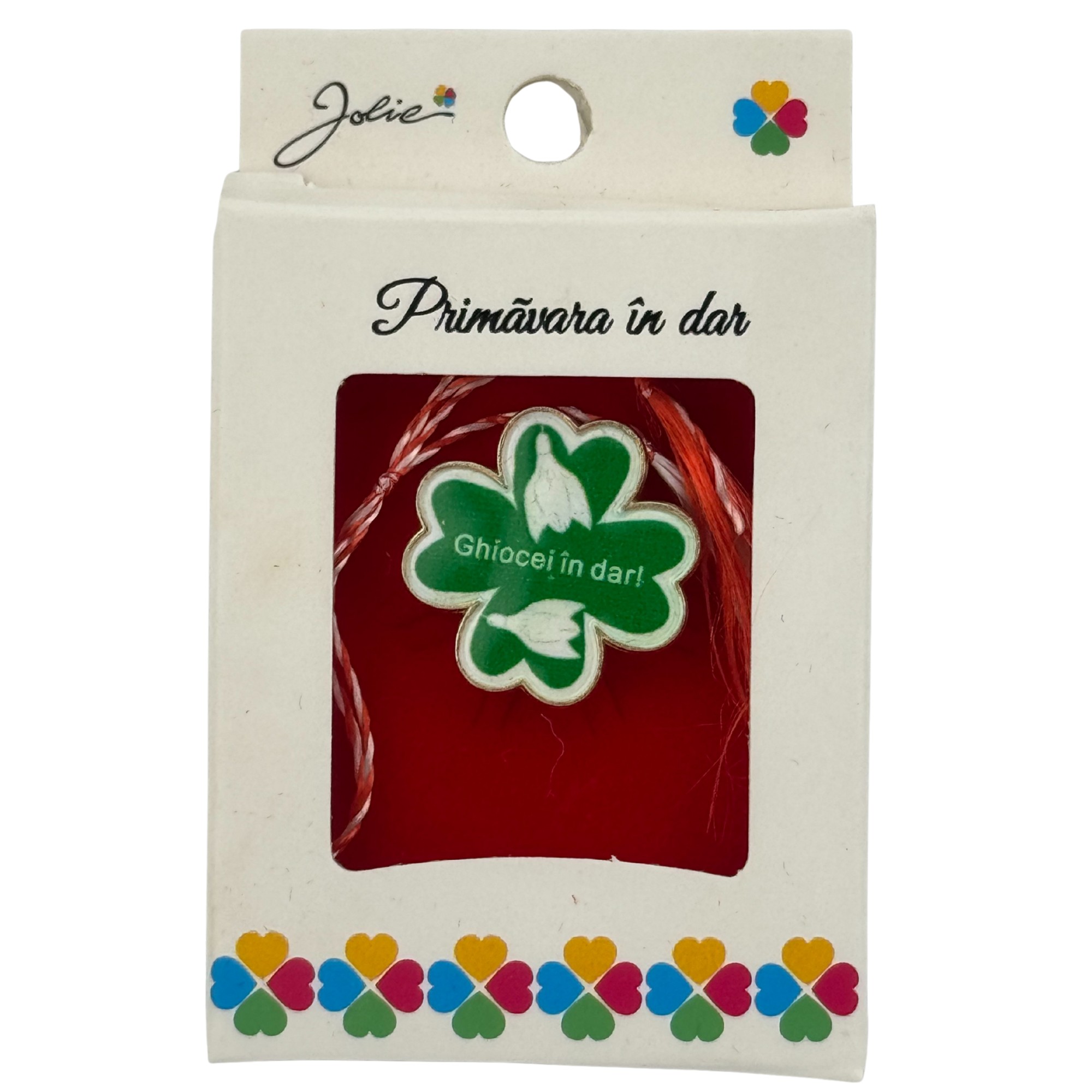 Martisor Brosa Mica in Cutie, Jolie, Design cu Mesaj, Dimensiune 2.5-3 cm, Material Metal, Model Trifoi