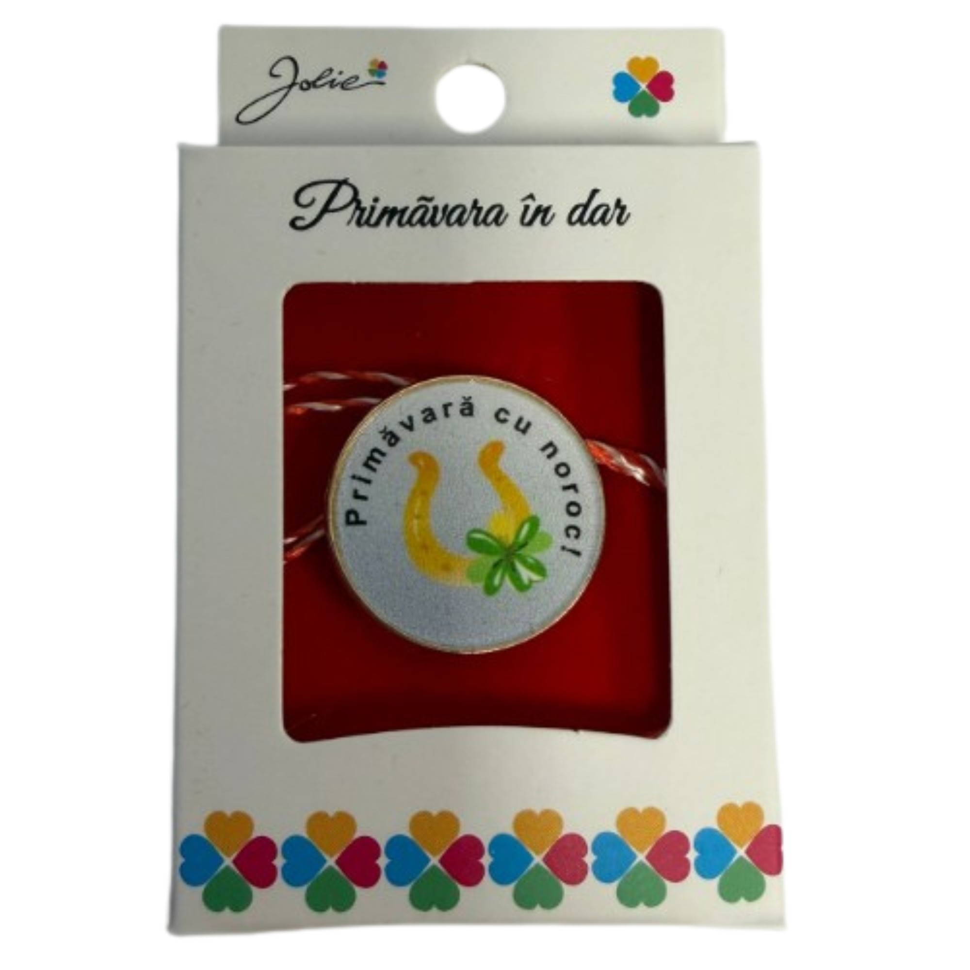 Martisor Brosa Mica in Cutie, Jolie, Design cu Mesaj, Dimensiune 2.5-3 cm, Material Metal, Model Rotund Potcoava