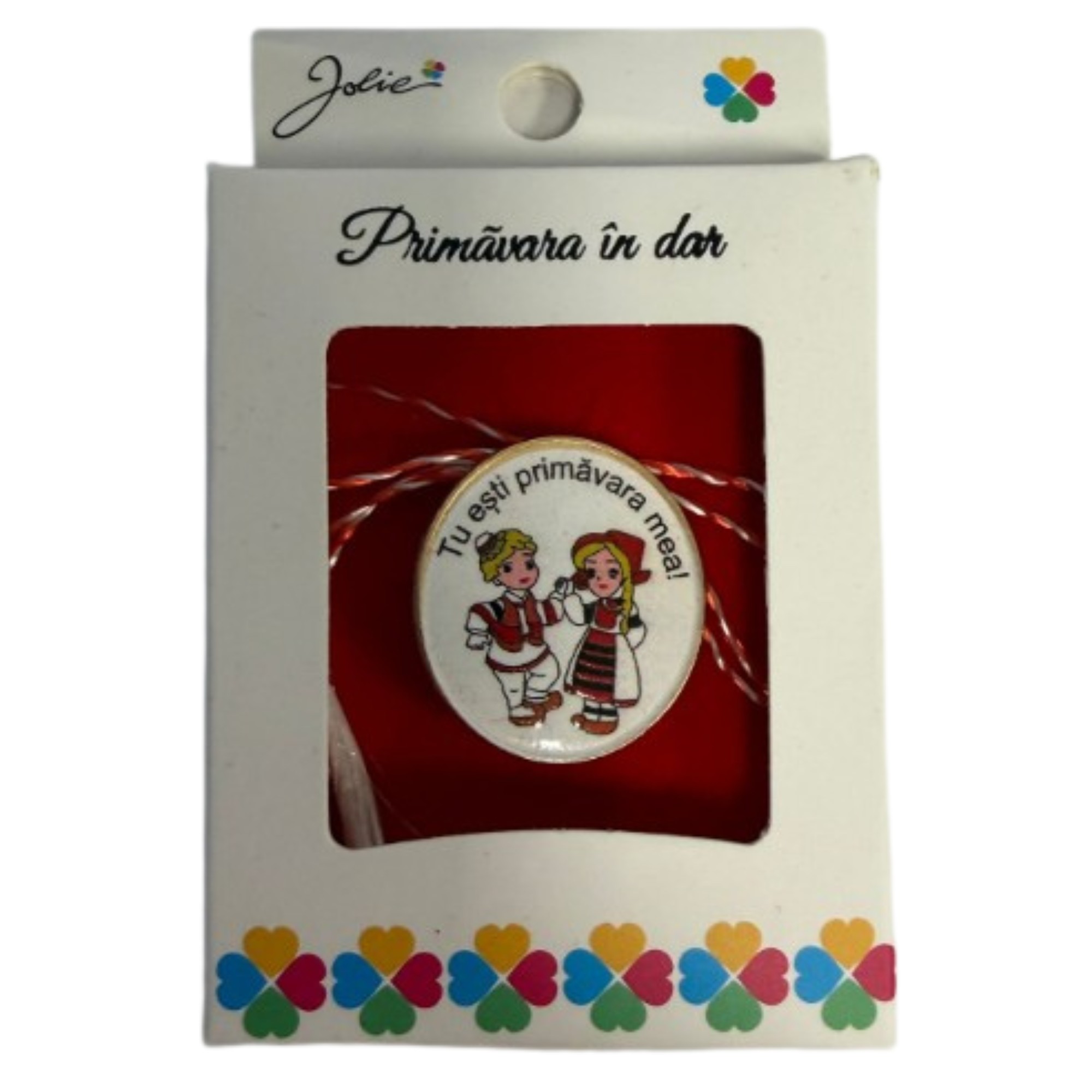 Martisor Brosa Mica in Cutie, Jolie, Design cu Mesaj, Material Metal, Dimensiune 2.5-3 cm, Model Traditional Fata si Baiat