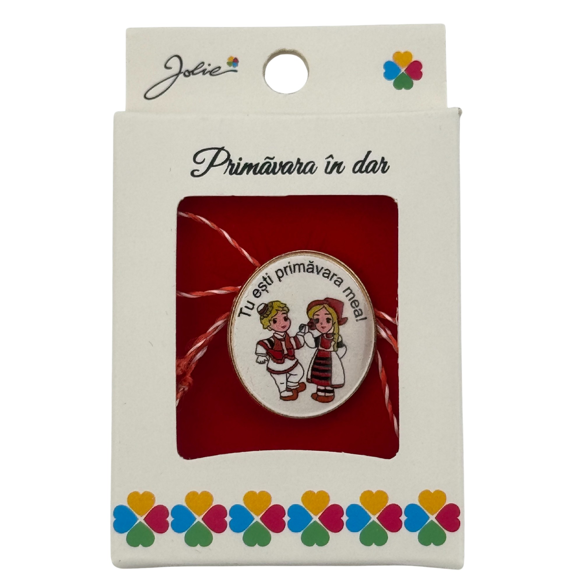 Martisor Brosa Mica in Cutie, Jolie, Design cu Mesaj, Material Metal, Dimensiune 2.5-3 cm, Model Traditional Fata si Baiat