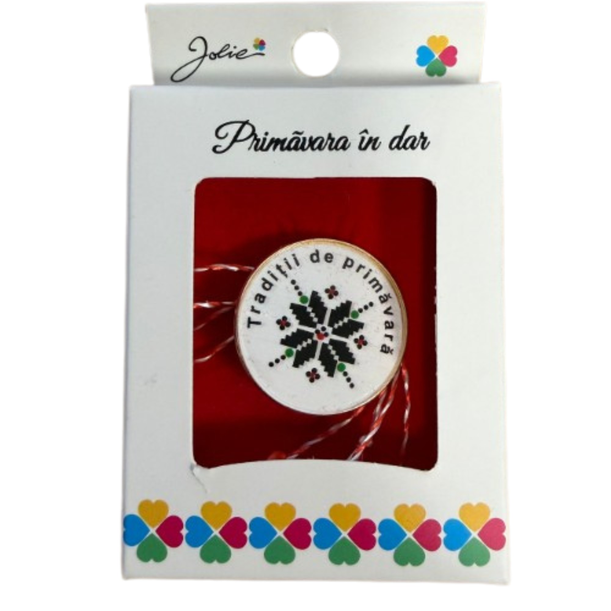 Martisor Brosa Mica in Cutie, Jolie, Design cu Mesaj, Dimensiune 2.5-3 cm, Material Metal, Model Rotund Traditional