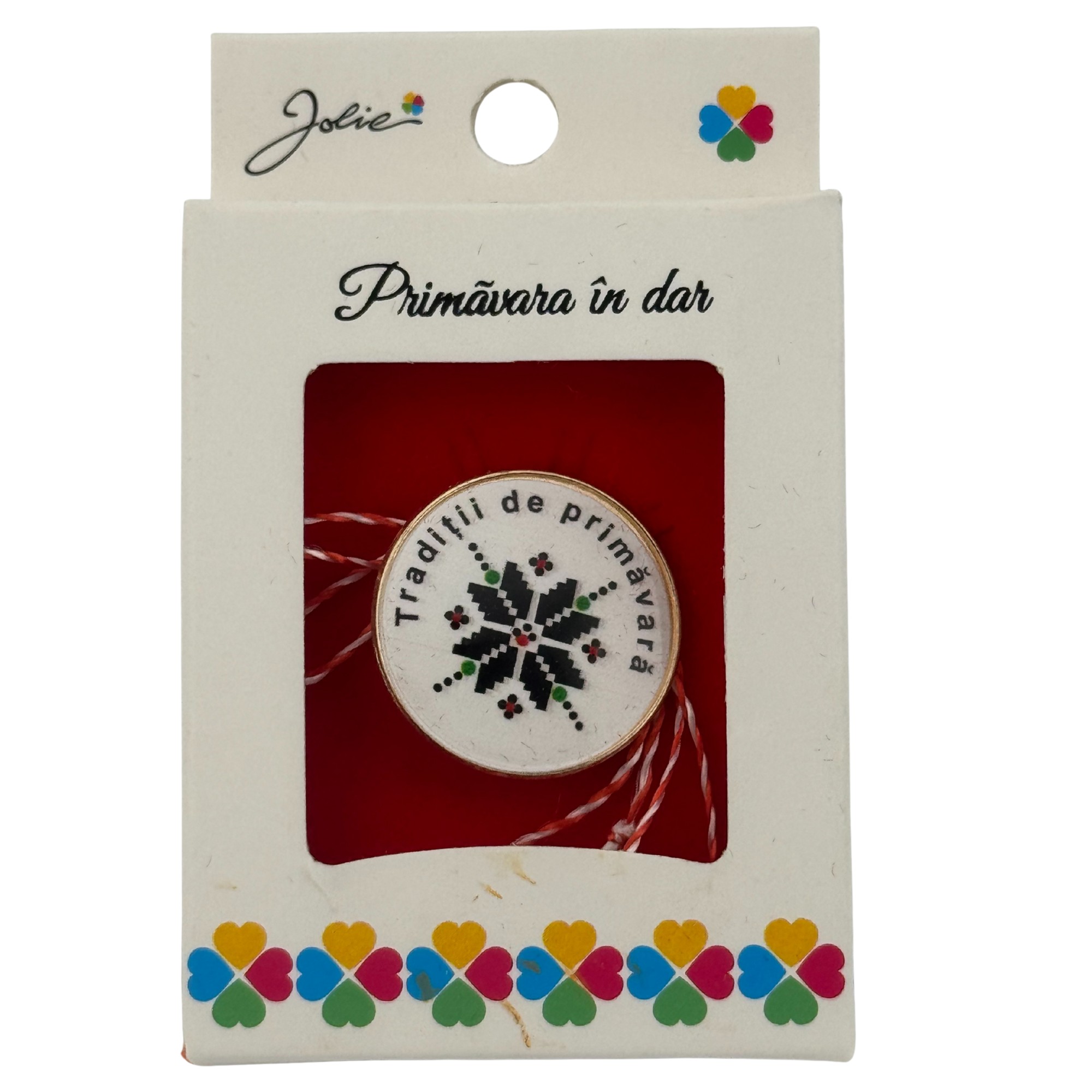 Martisor Brosa Mica in Cutie, Jolie, Design cu Mesaj, Dimensiune 2.5-3 cm, Material Metal, Model Rotund Traditional