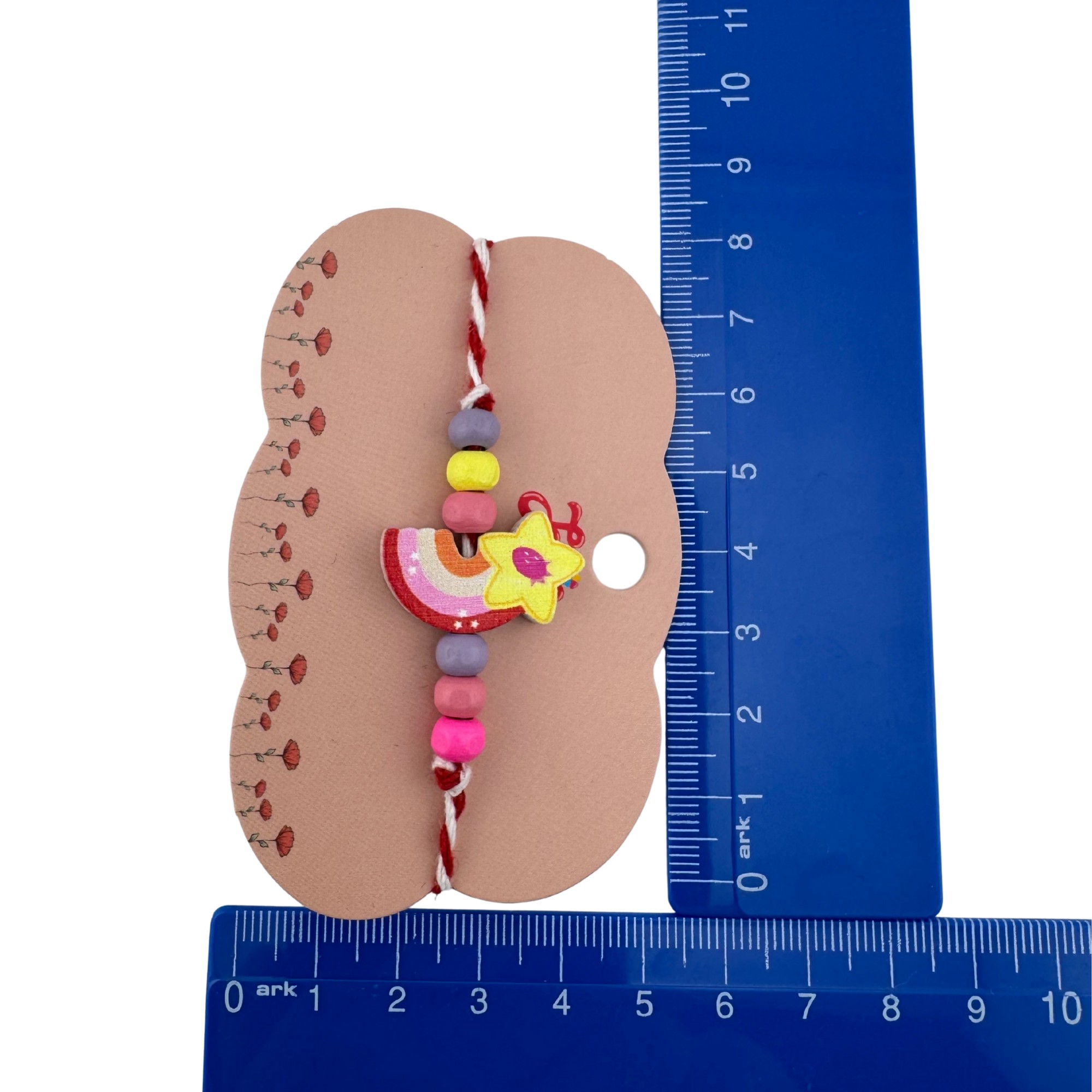 Martisor Bratara Multicolora pentru Copii, Jolie, din Lemn si Textil, Model Steluta Curcubeu