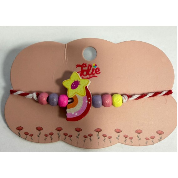 Martisor Bratara Multicolora pentru Copii, din Lemn si Textil, Model 12