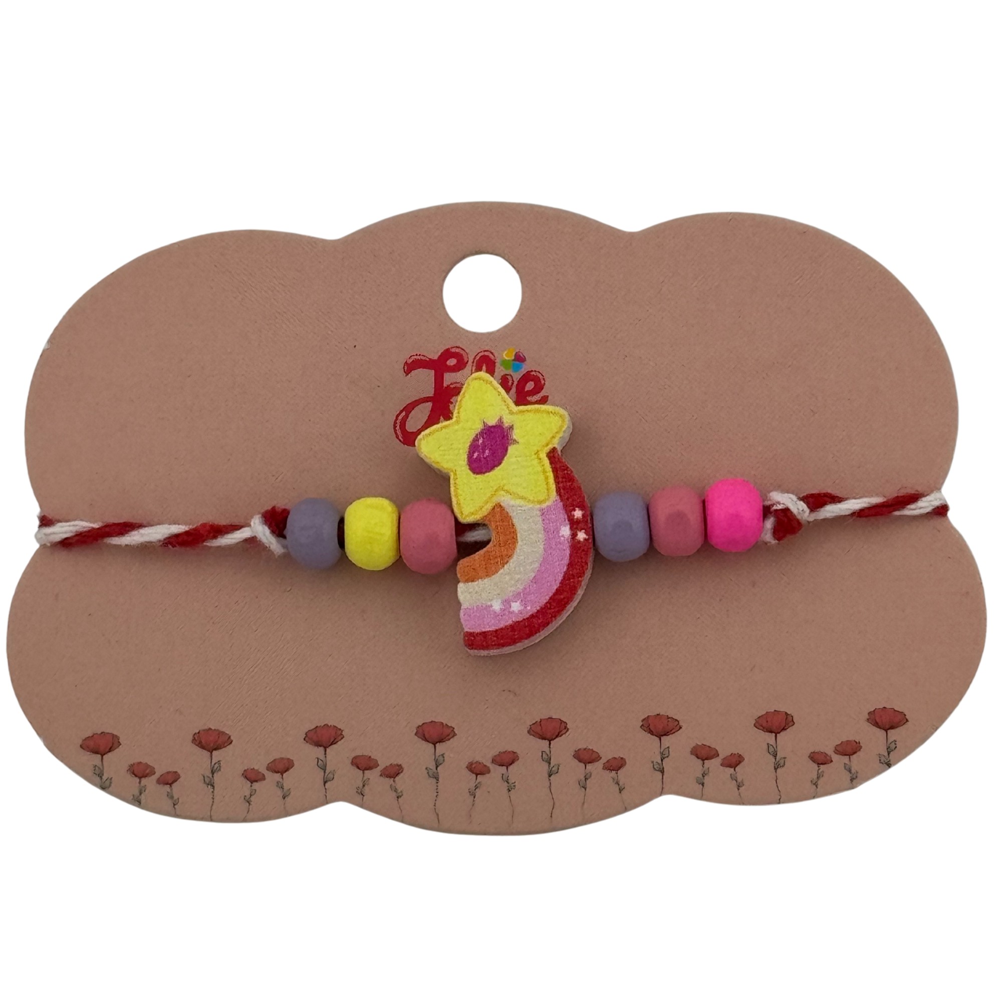 Martisor Bratara Multicolora pentru Copii, Jolie, din Lemn si Textil, Model Steluta Curcubeu