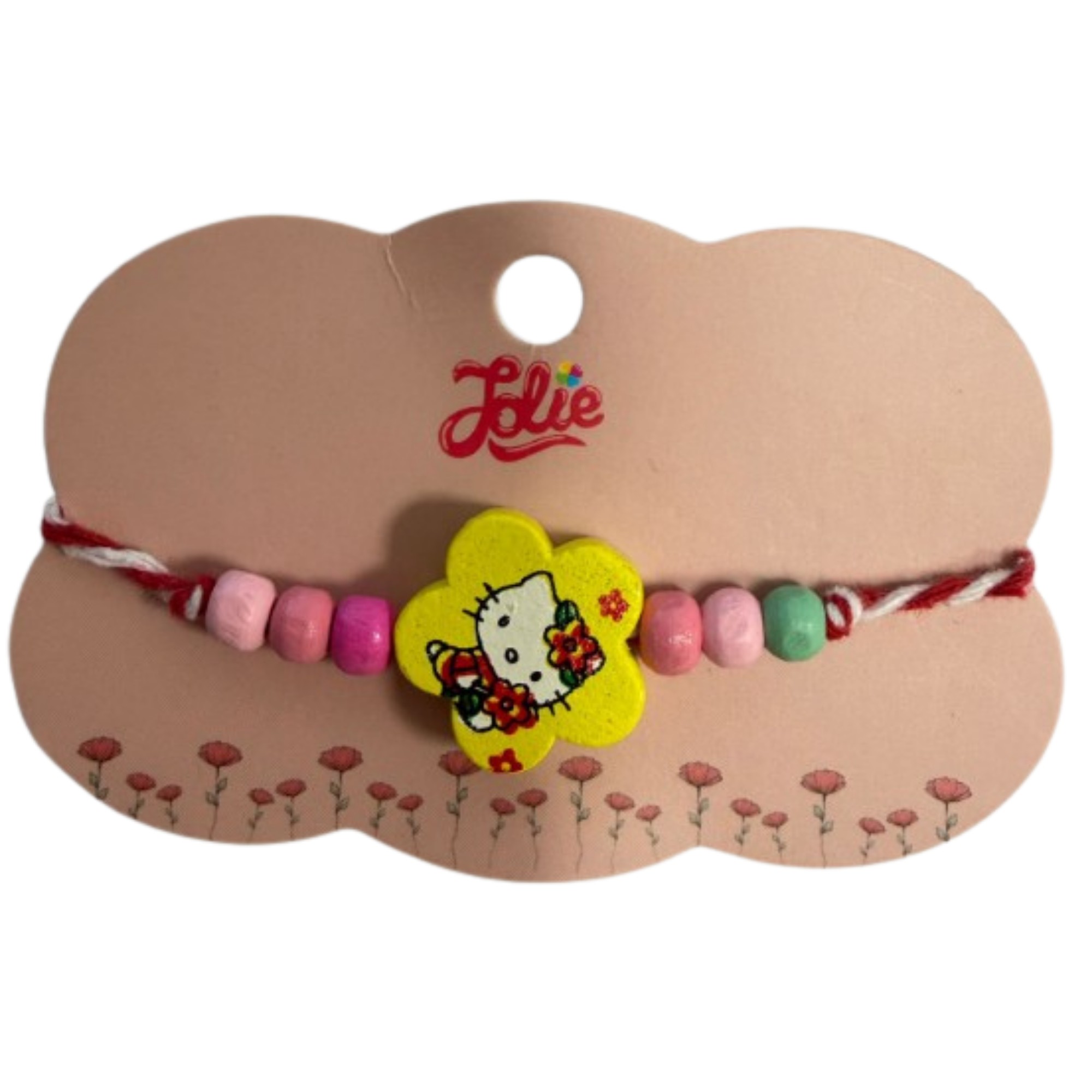 Martisor Bratara Multicolora pentru Copii, Jolie, din Lemn si Textil, Model Pisica