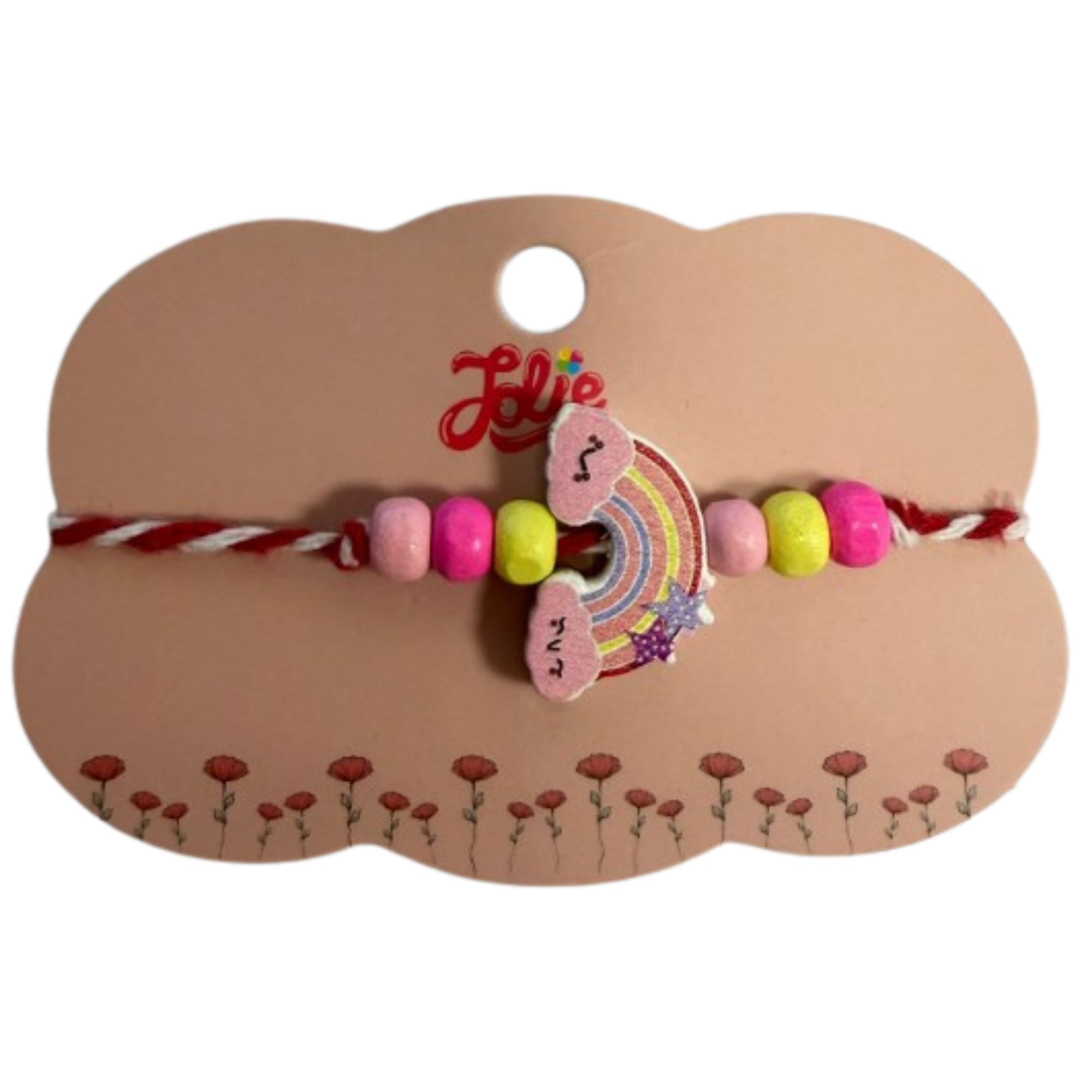 Martisor Bratara Multicolora pentru Copii, Jolie, din Lemn si Textil, Model Curcubeu