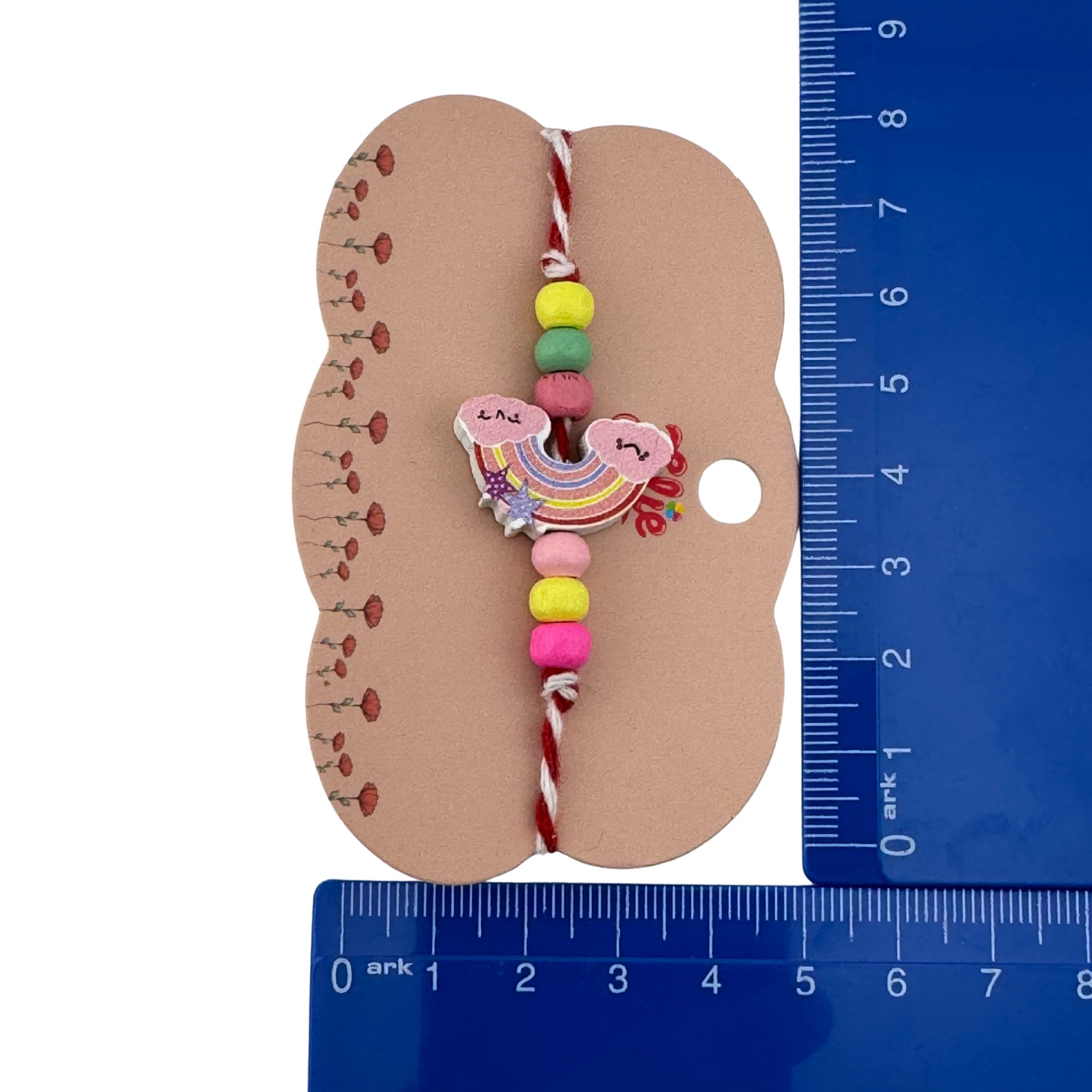 Martisor Bratara Multicolora pentru Copii, Jolie, din Lemn si Textil, Model Curcubeu