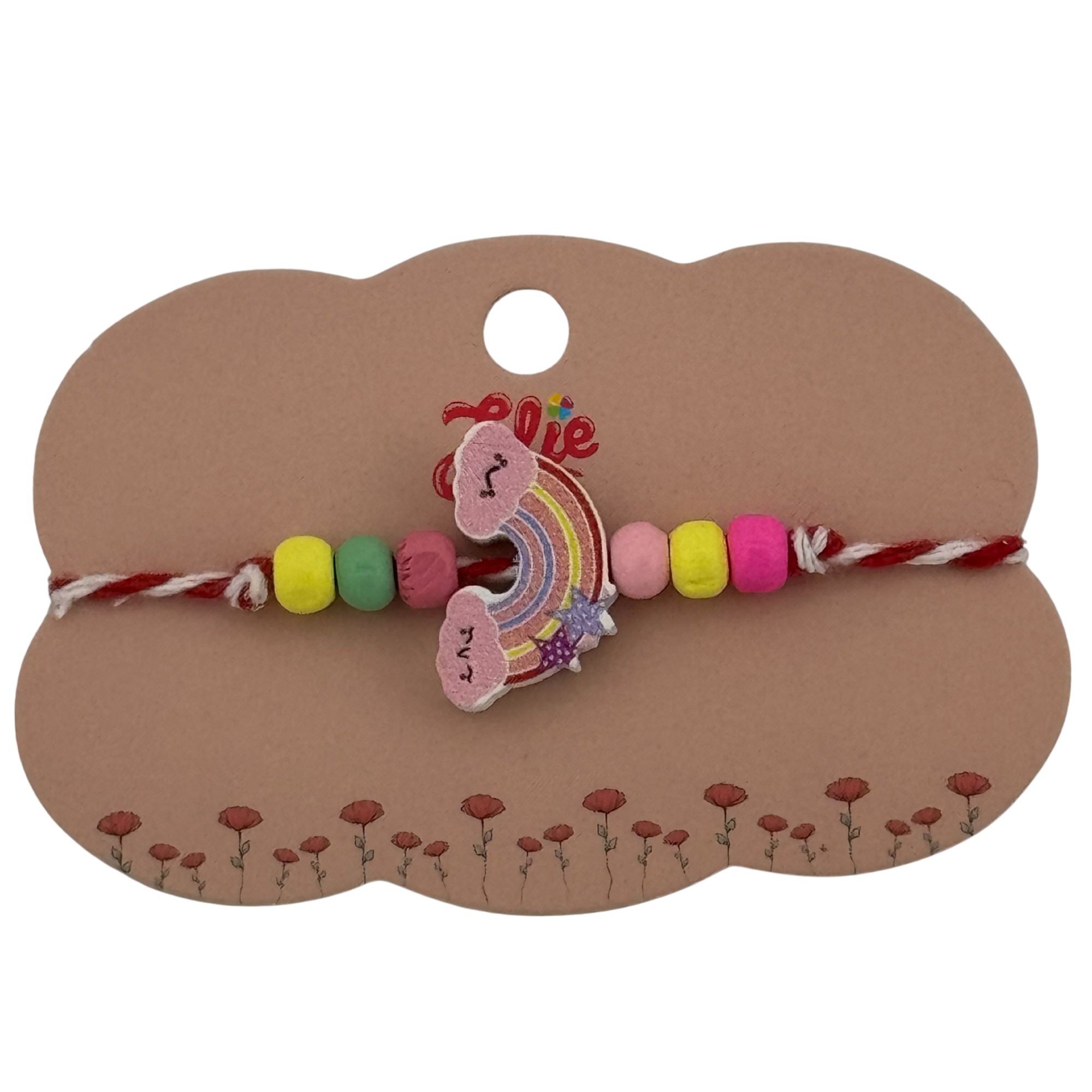 Martisor Bratara Multicolora pentru Copii, Jolie, din Lemn si Textil, Model Curcubeu