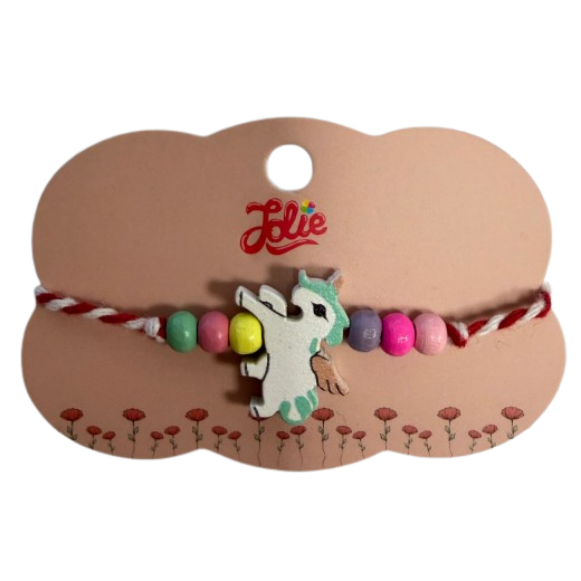 Martisor Bratara Multicolora pentru Copii, Jolie, din Lemn si Textil, Model Unicorn