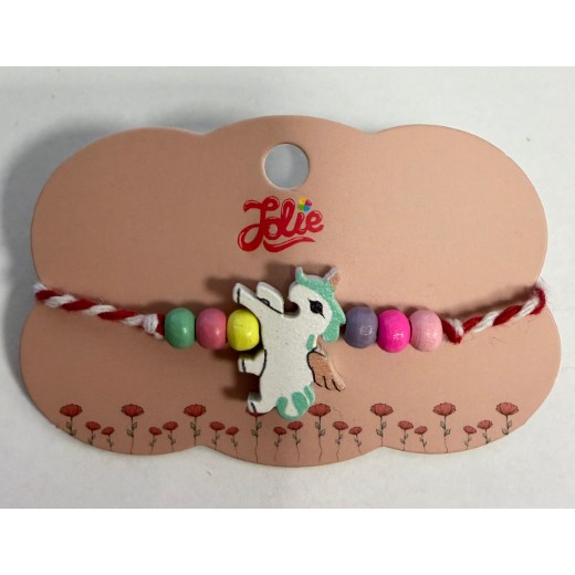 Martisor Bratara Multicolora pentru Copii, din Lemn si Textil, Model 16