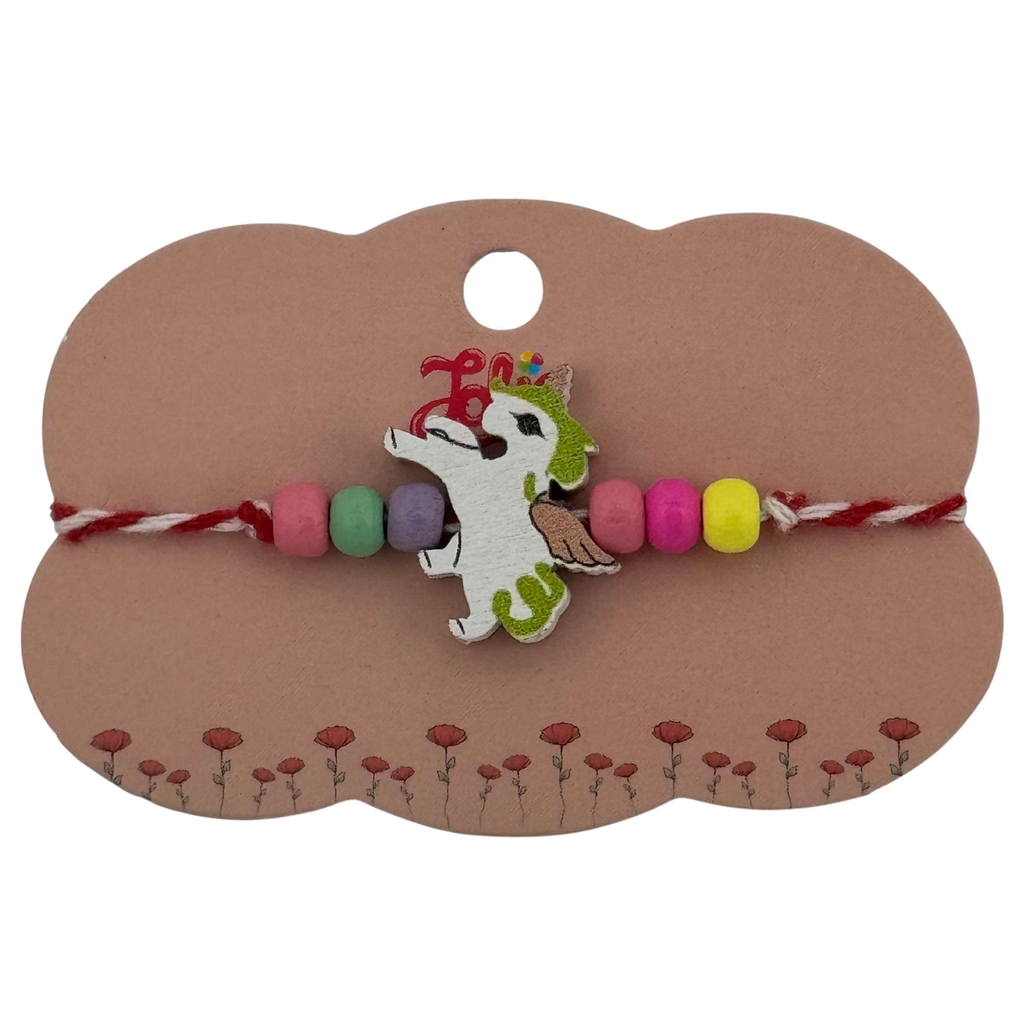 Martisor Bratara Multicolora pentru Copii, Jolie, din Lemn si Textil, Model Unicorn
