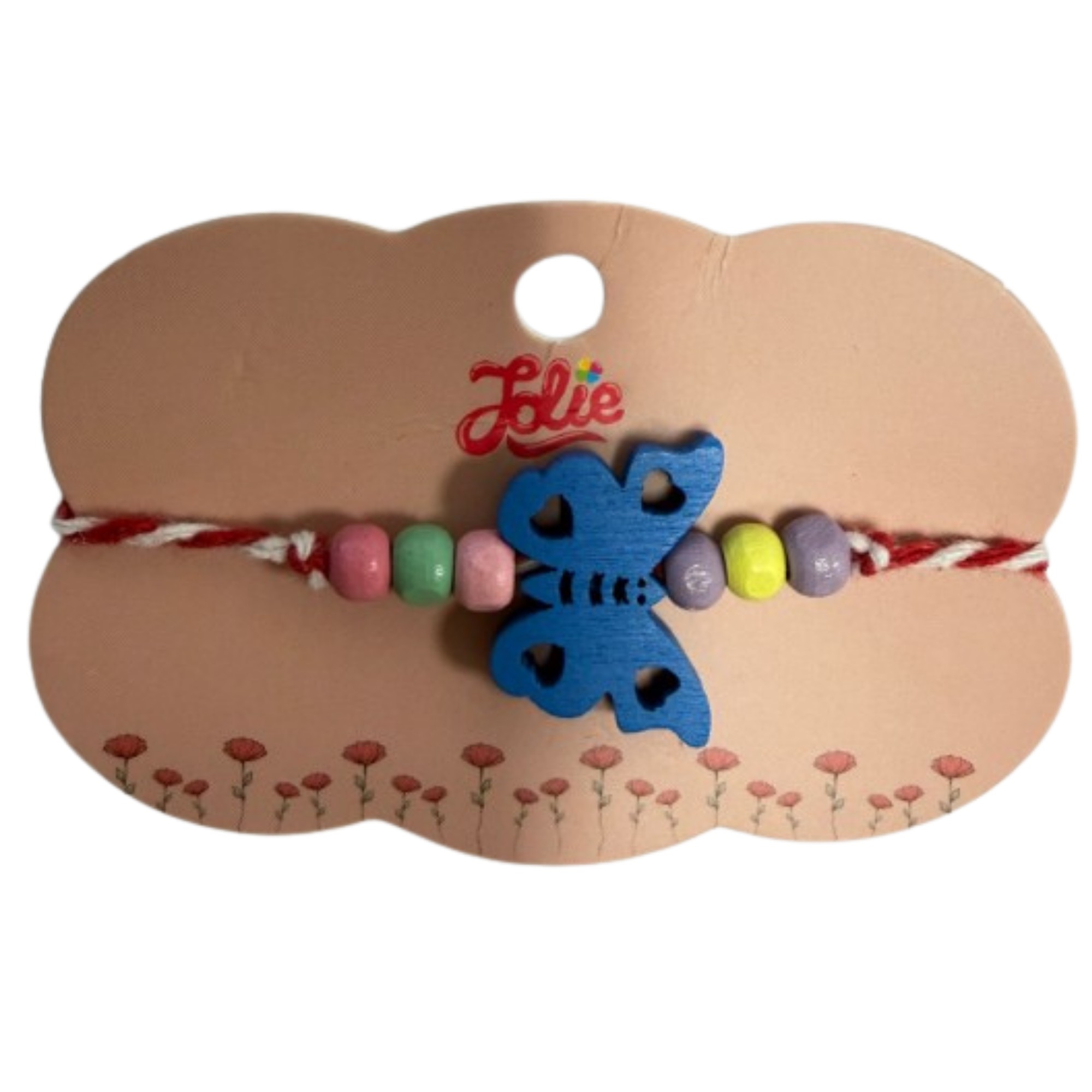 Martisor Bratara Multicolora pentru Copii, Jolie, din Lemn si Textil, Model Fluture