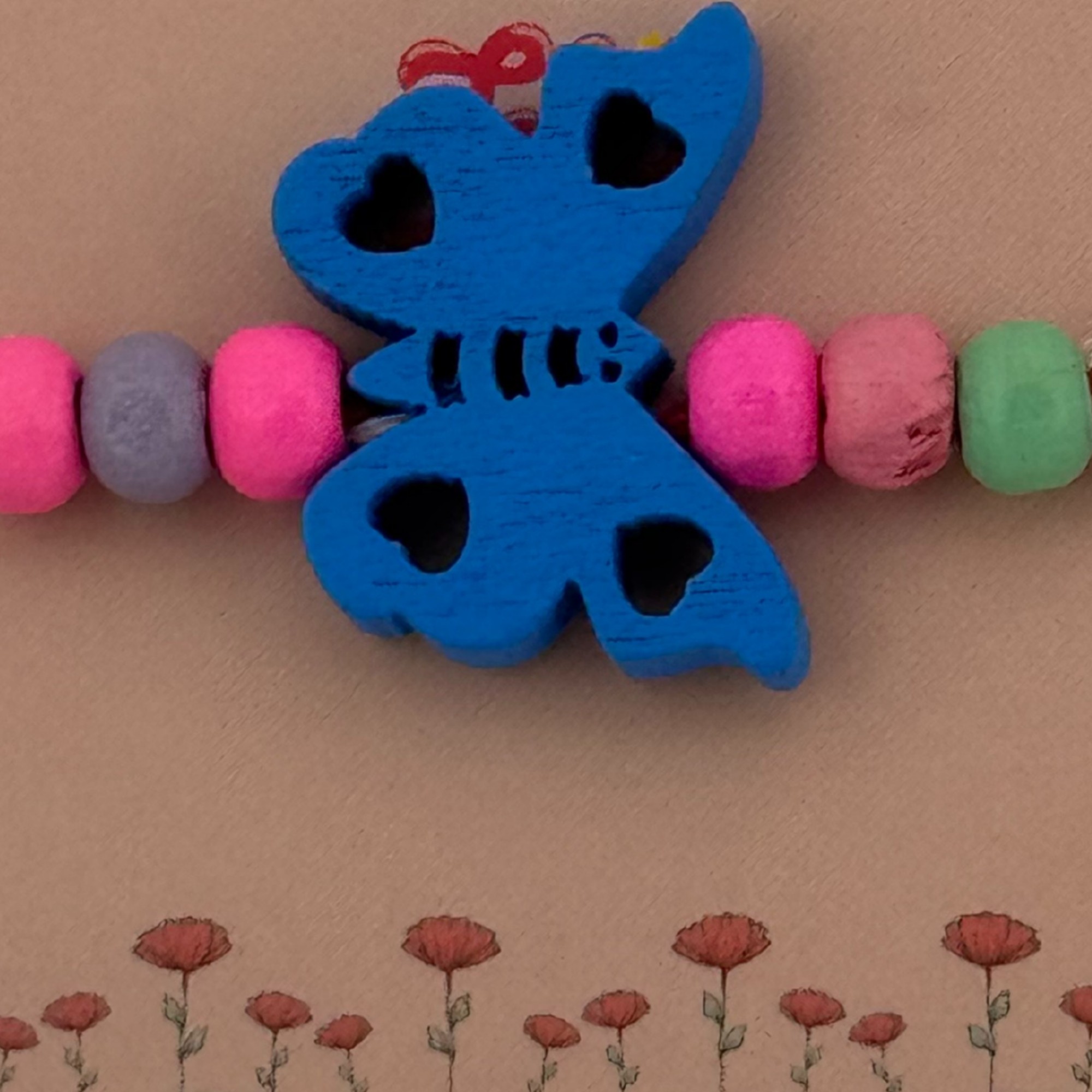 Martisor Bratara Multicolora pentru Copii, Jolie, din Lemn si Textil, Model Fluture