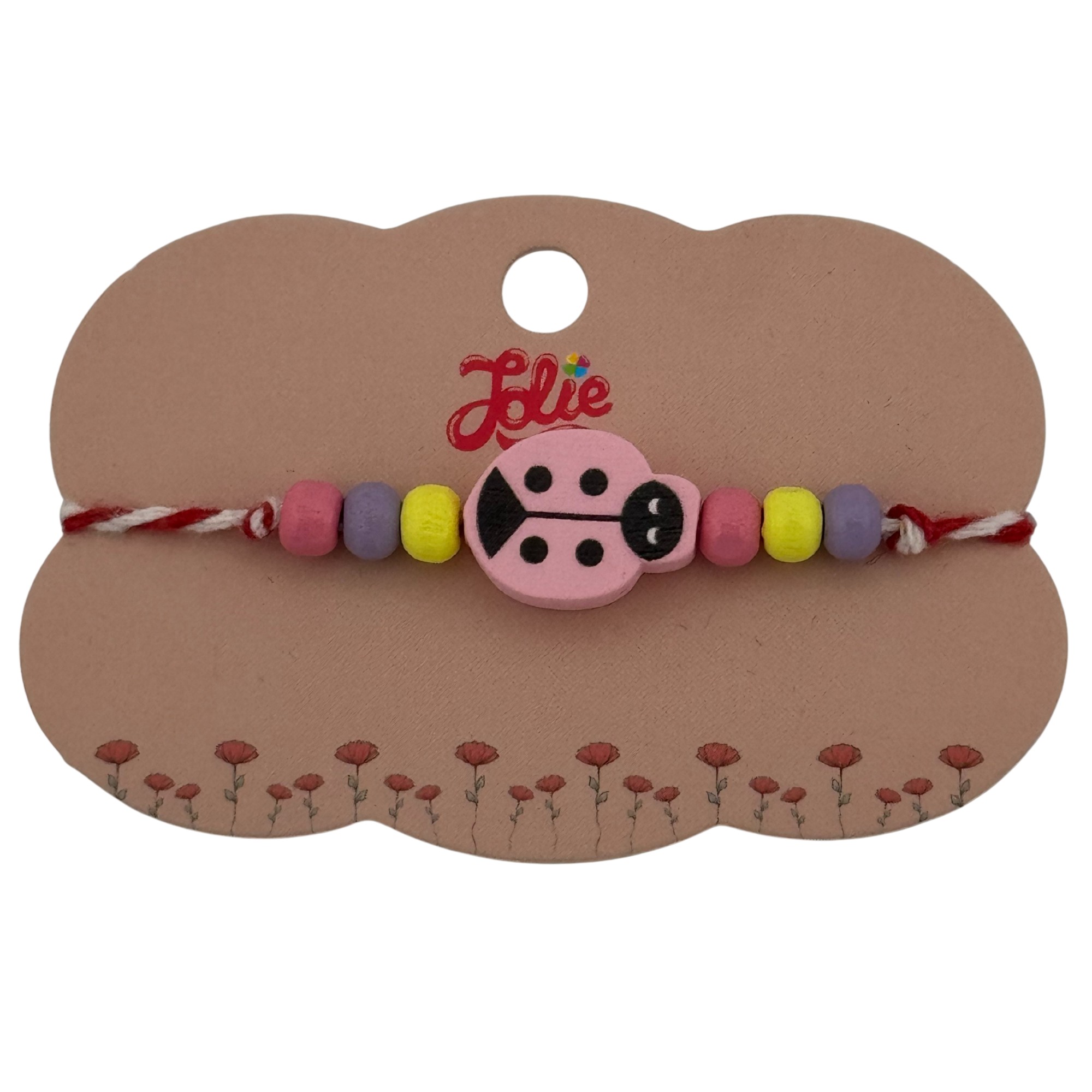 Martisor Bratara Multicolora pentru Copii, Jolie, din Lemn si Textil, Model Buburuza