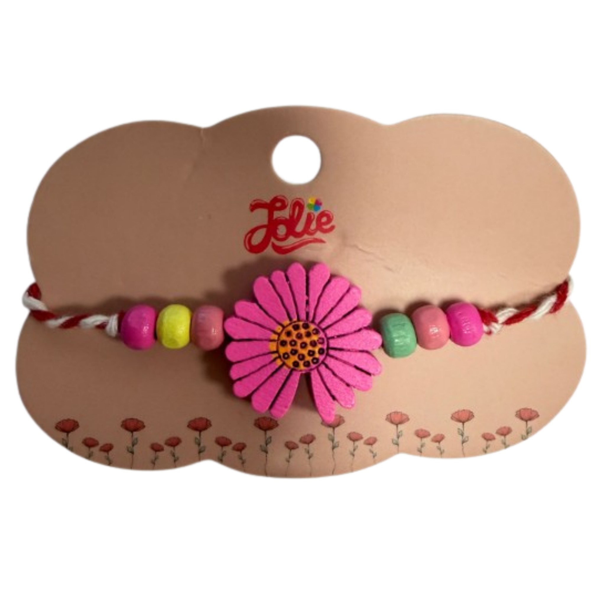 Martisor Bratara Multicolora pentru Copii, Jolie, din Lemn si Textil, Model Floare