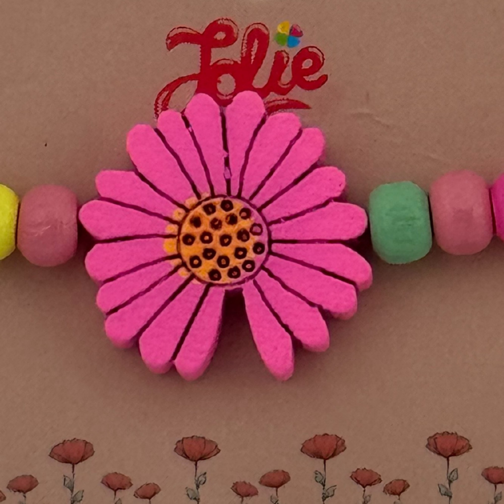 Martisor Bratara Multicolora pentru Copii, Jolie, din Lemn si Textil, Model Floare