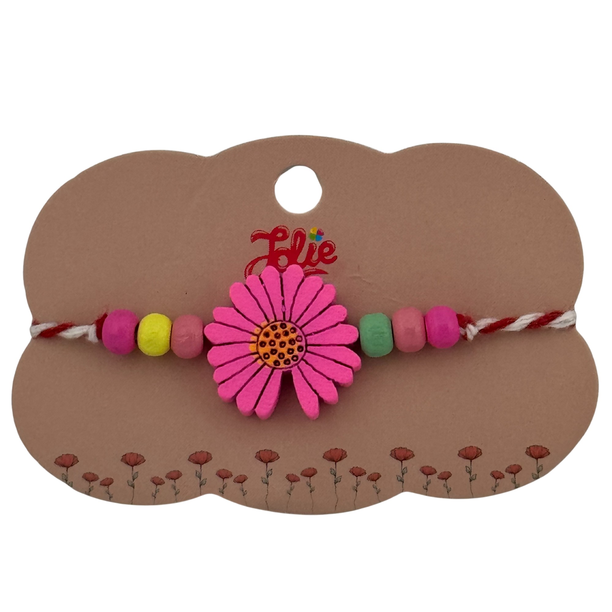 Martisor Bratara Multicolora pentru Copii, Jolie, din Lemn si Textil, Model Floare