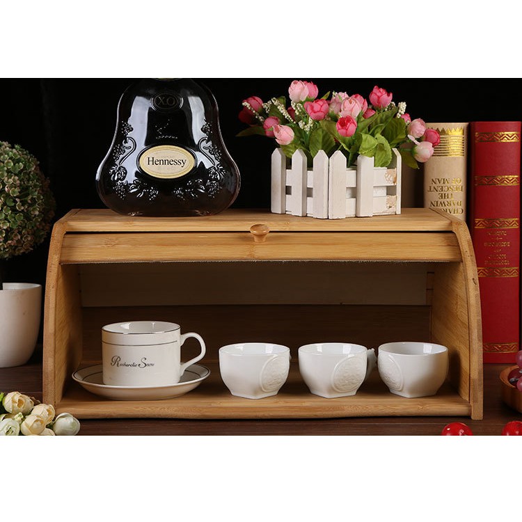 Cutie de Paine, Flippy, din Lemn de Bambus, Multifunctionala, 40 x 27 x 17.3 cm, Natur