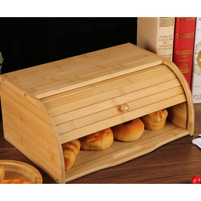 Cutie de Paine, Flippy, din Lemn de Bambus, Multifunctionala, 40 x 27 x 17.3 cm, Natur