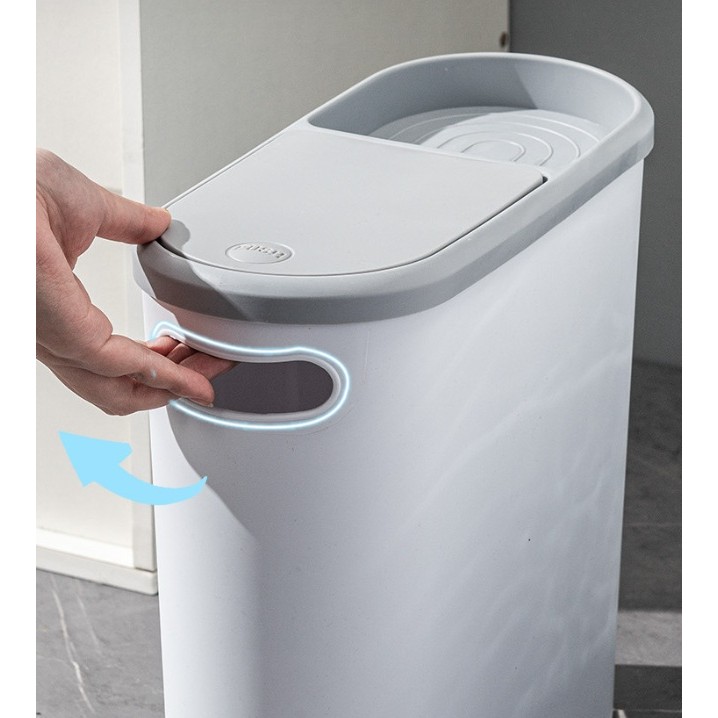 Cos de Gunoi, Flippy, din Plastic, Capac cu Ridicare Automata, Maner si Compartiment Depozitare, 31.5 x 14 x 30 cm, Gri