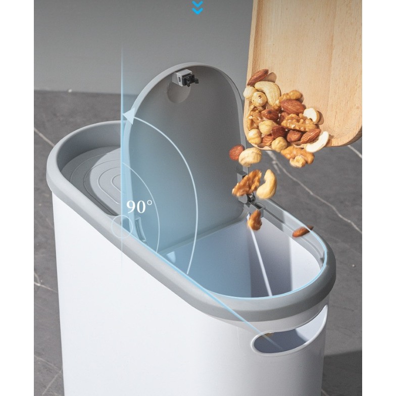 Cos de Gunoi, Flippy, din Plastic, Capac cu Ridicare Automata, Maner si Compartiment Depozitare, 31.5 x 14 x 30 cm, Gri