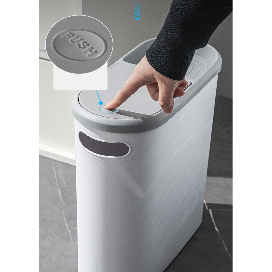 Cos de Gunoi, Flippy, din Plastic, Capac cu Ridicare Automata, Maner si Compartiment Depozitare, 31.5 x 14 x 30 cm, Gri