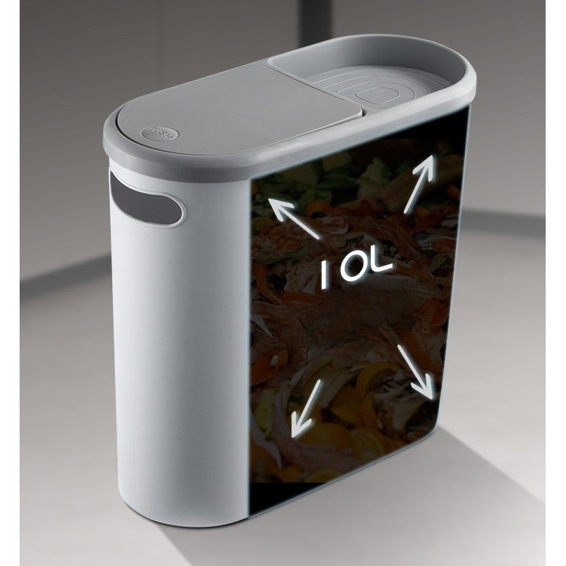 Cos de Gunoi, Flippy, din Plastic, Capac cu Ridicare Automata, Maner si Compartiment Depozitare, 31.5 x 14 x 30 cm, Gri