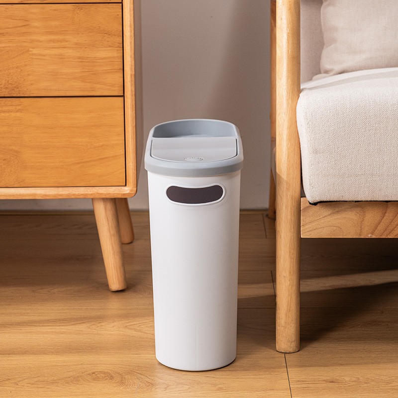 Cos de Gunoi, Flippy, din Plastic, Capac cu Ridicare Automata, Maner si Compartiment Depozitare, 31.5 x 14 x 30 cm, Gri