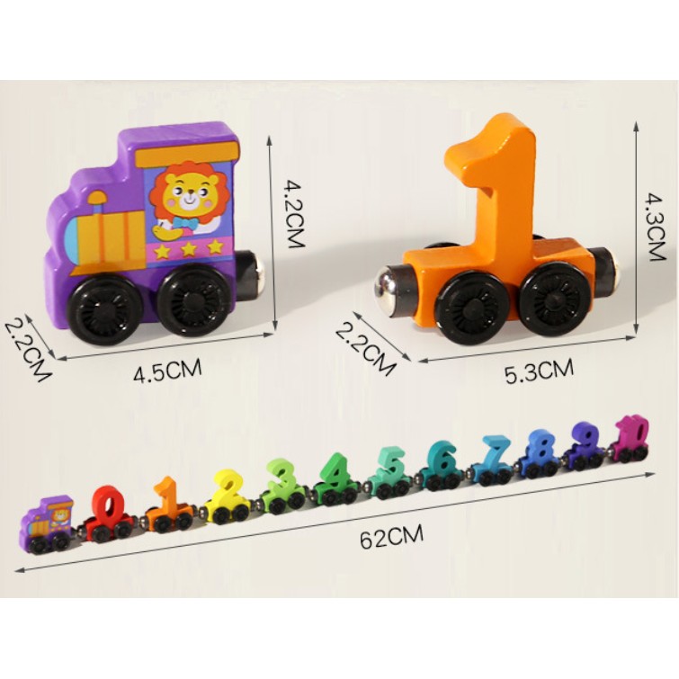 Trenulet Magnetic, Flippy, din Lemn, Model Cifre, 62 cm, +3 Ani, Jucarie de Asamblat, Multicolor