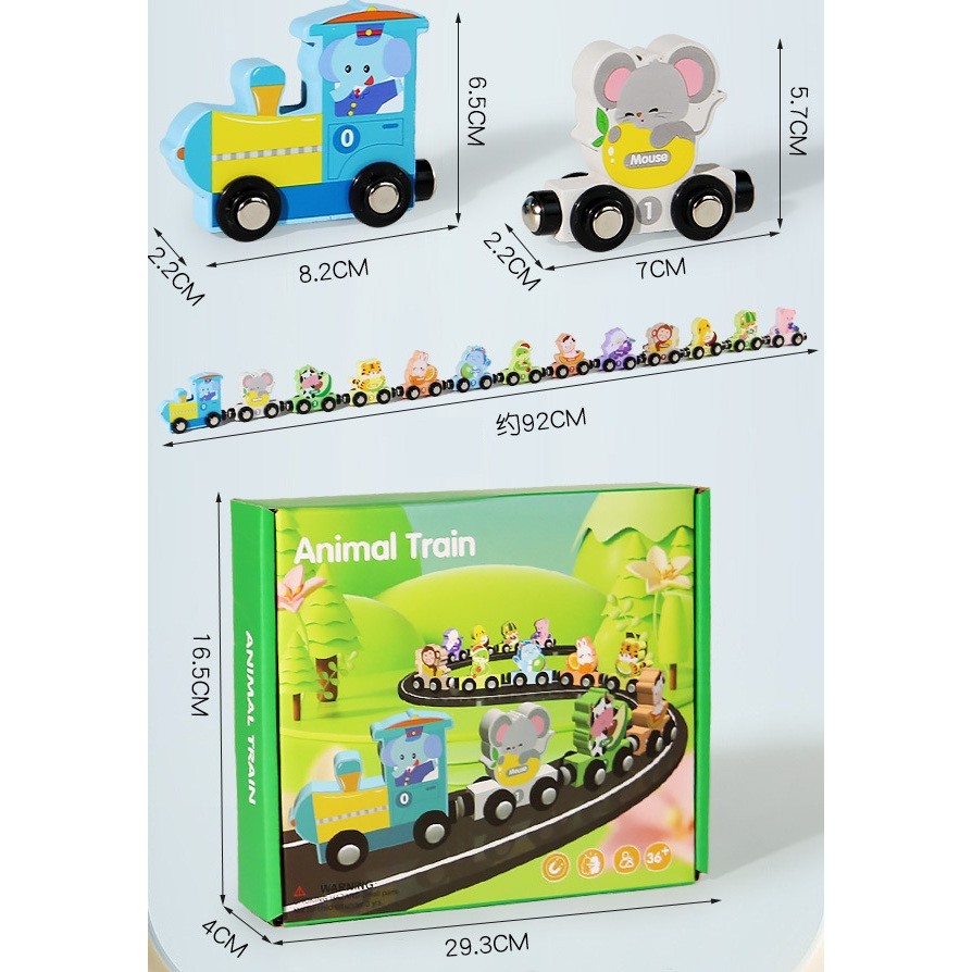 Trenulet Magnetic, Flippy, din Lemn, Model Zoo, 12 Animale, +3 Ani, Jucarie de Asamblat, Multicolor