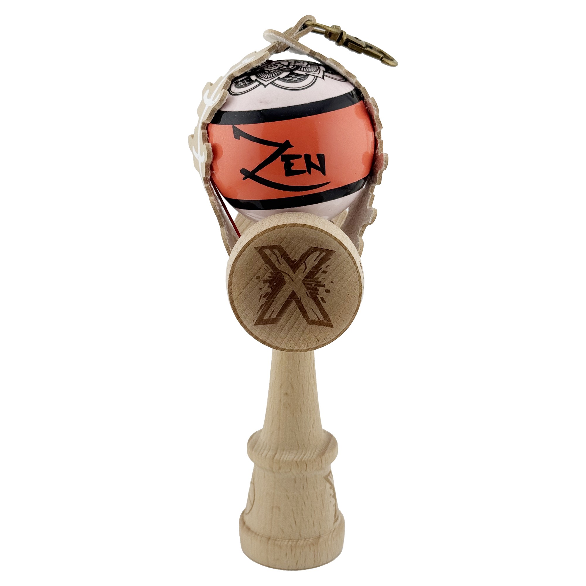 Husa pentru Kendama, Flippy, tip Pandativ/Breloc, Imprimeu Skull, din Piele Ecologica, 26 x 3.2 cm, Bej deschis
