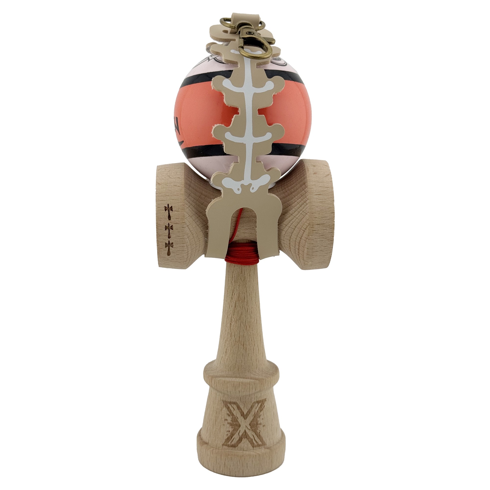 Husa pentru Kendama, Flippy, tip Pandativ/Breloc, Imprimeu Skull, din Piele Ecologica, 26 x 3.2 cm, Bej deschis