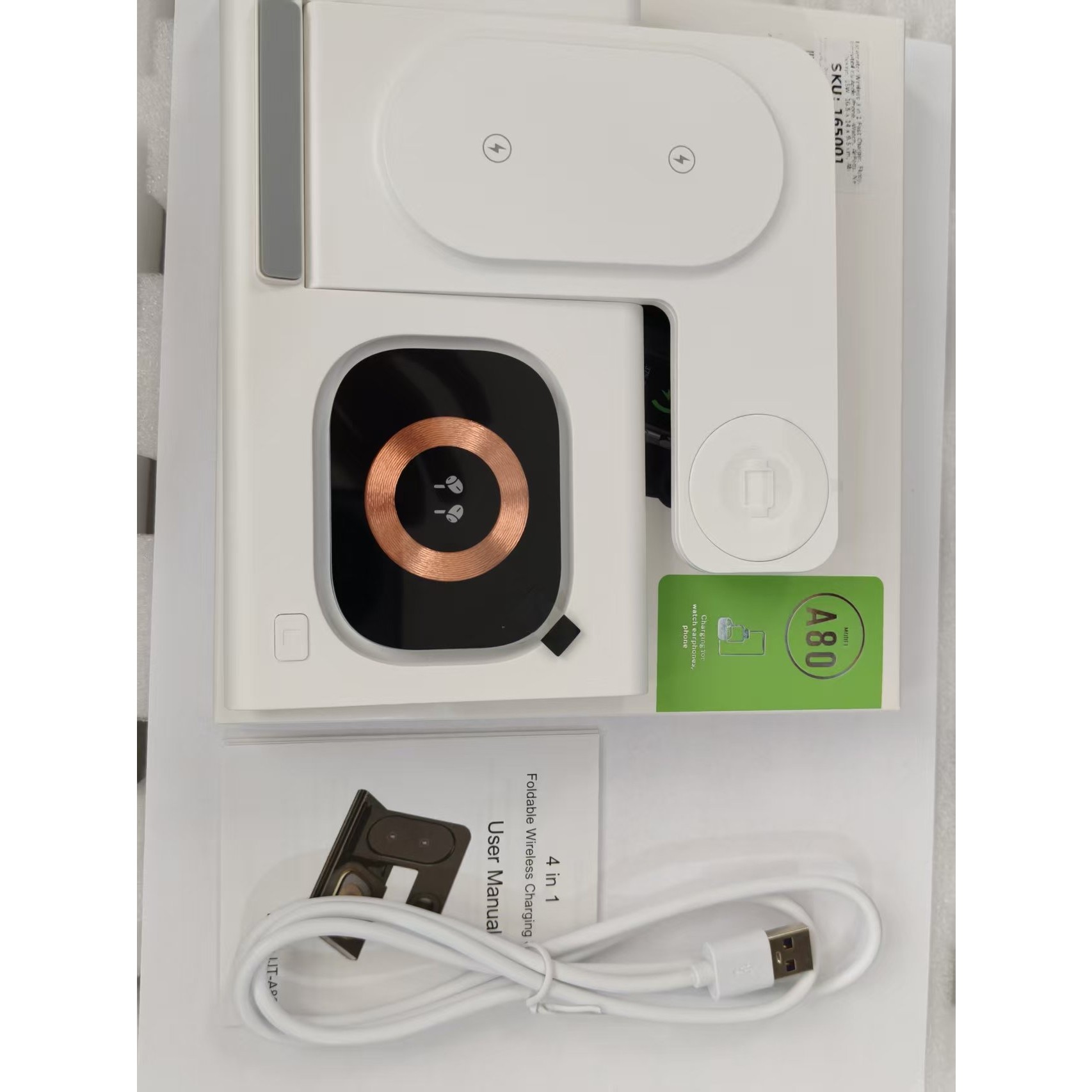 Incarcator Wireless 3 in 1 Fast Charger, Flippy, Compatibil cu Apple iPhone, iWatch, AirPods, New Design, 15W, 16.5 x 14 x 9.5 cm, Alb