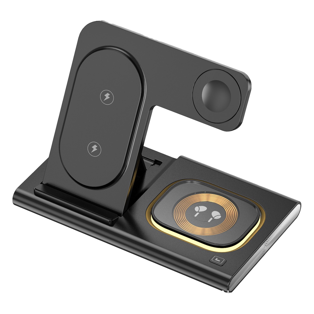 Incarcator Wireless 3 in 1 Fast Charger, Flippy, Compatibil cu Apple iPhone, iWatch, AirPods, New Design, 15W, 16.5 x 14 x 9.5 cm, Negru