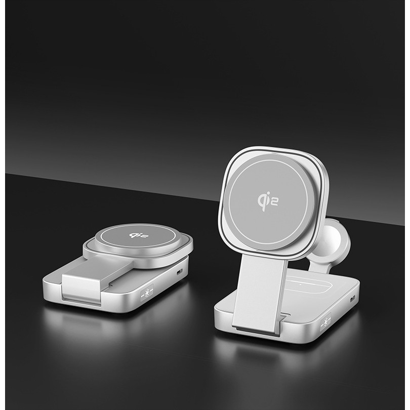 Statie de Incarcare MagSafe 3 in 1, Flippy, Magnetica Wireles Charger, Compatibil cu Apple iPhone, iWatch, AirPods, New Design, Max 23W, 11 x 6.5 x 2.9 cm Alb Ivory